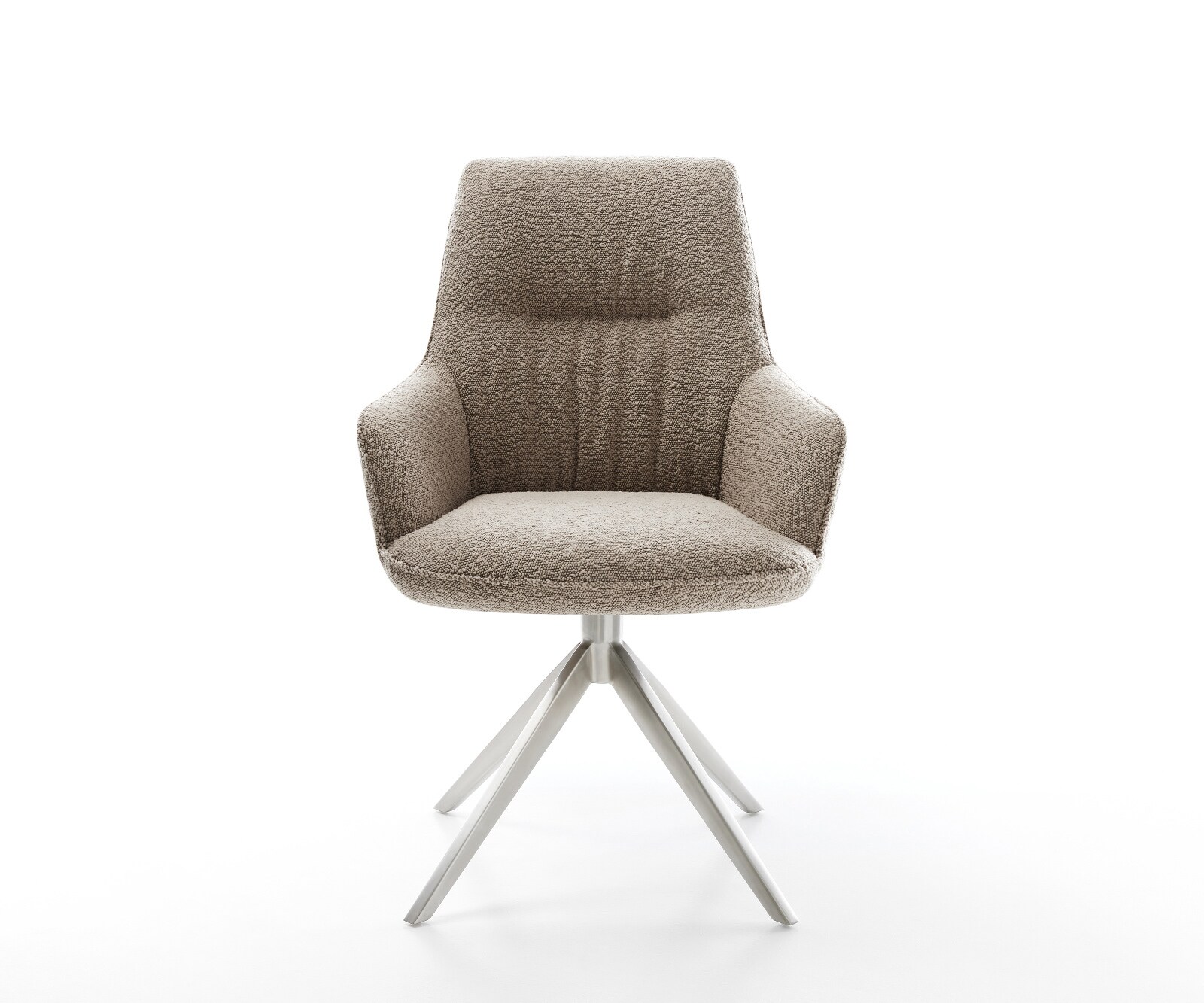 Draaistoel Zelia-Flex met armleuning bouclé mud kruisframe breed roestvrij staal 360° draaibaar rocker-functie pocketveer kern 1