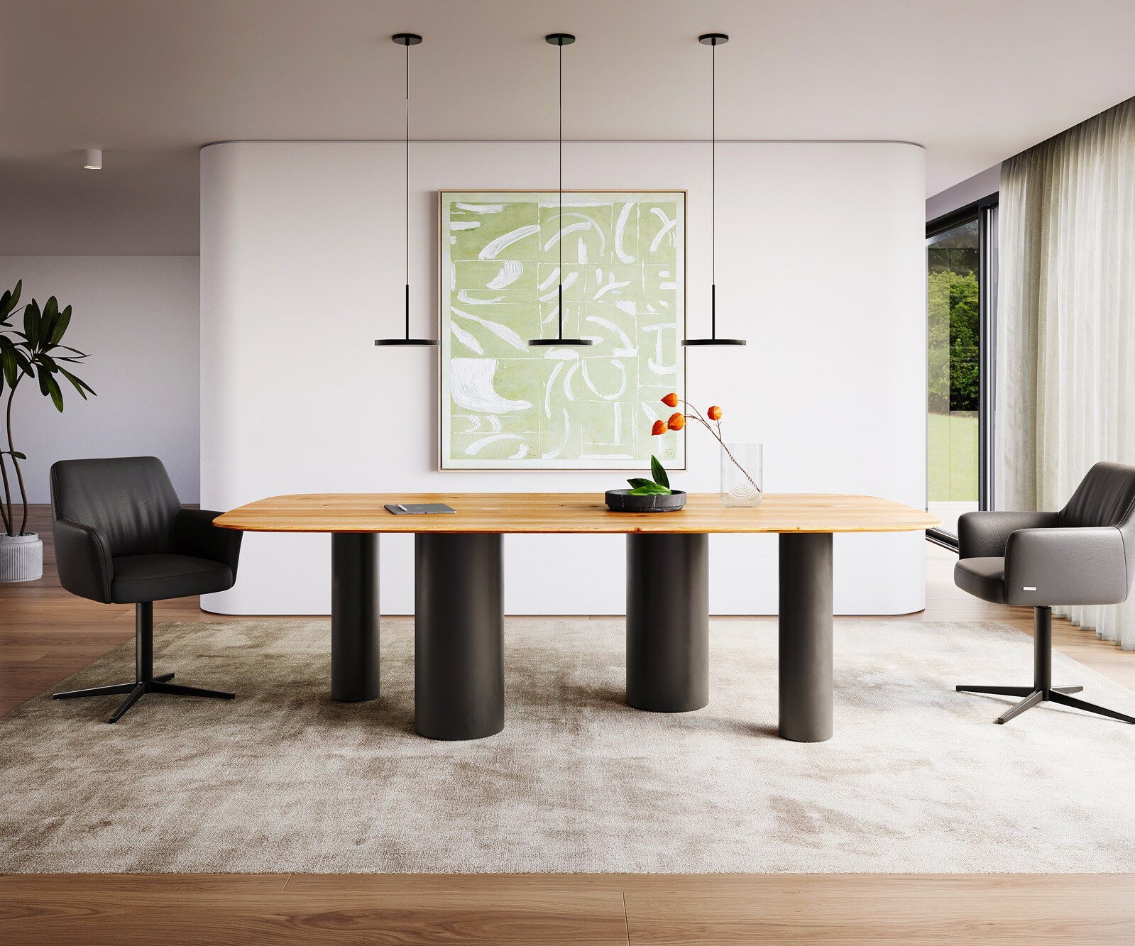 Eettafel Edge Boot 240x120x2,5-3 eiken natuur Pilier metaal zwart Zwitserse rand 1
