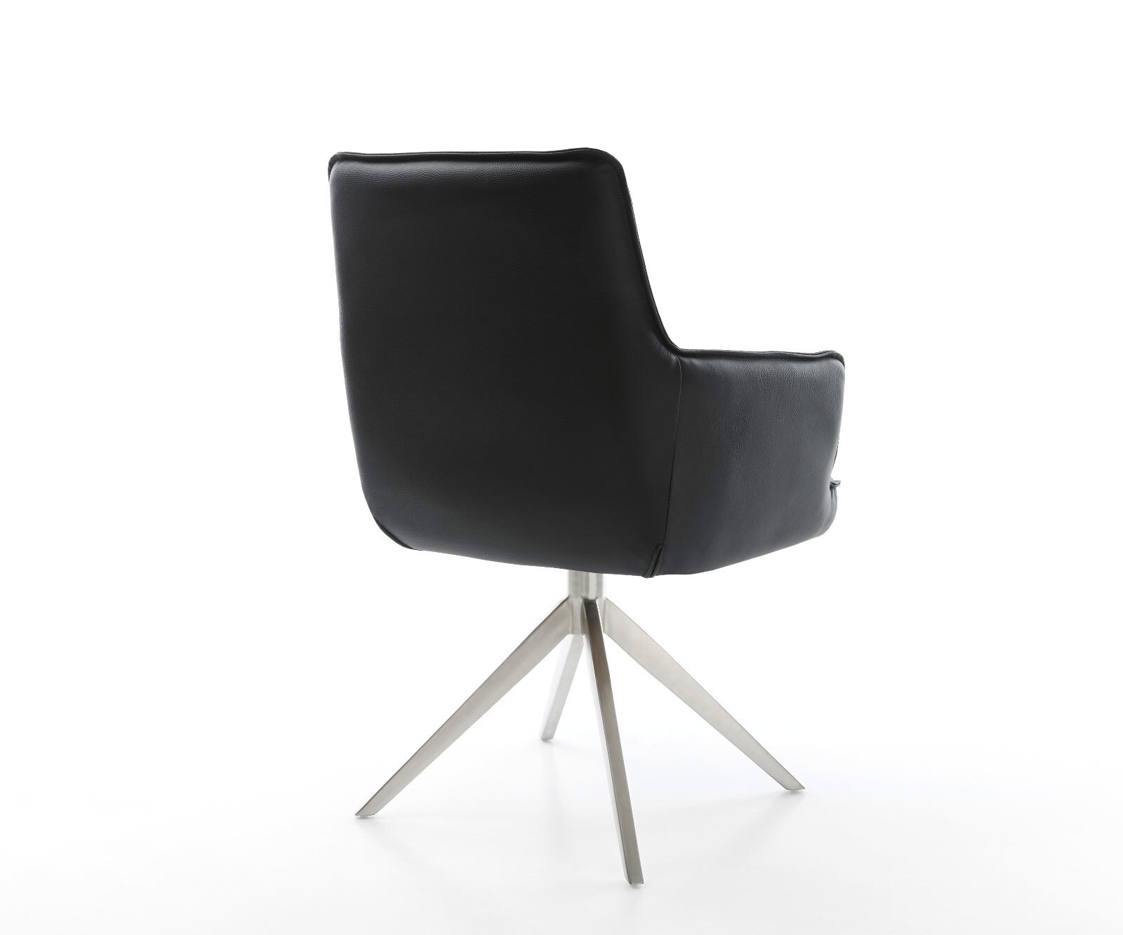 Draaistoel Heira-Flex met armleuning echt leer zwart kruisframe breed roestvrij staal 360° draaibaar rocker-functie pocketveer kern 4