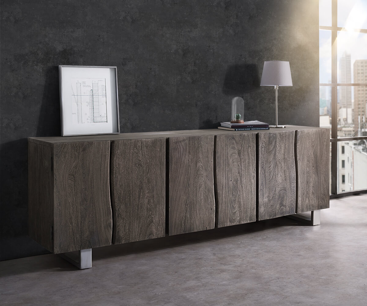 Dressoir Live-Edge 220 cm massief acacia platina 6 deuren
