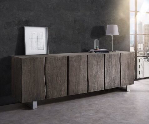 Dressoir Live-Edge 220 cm massief acacia platina 6 deuren