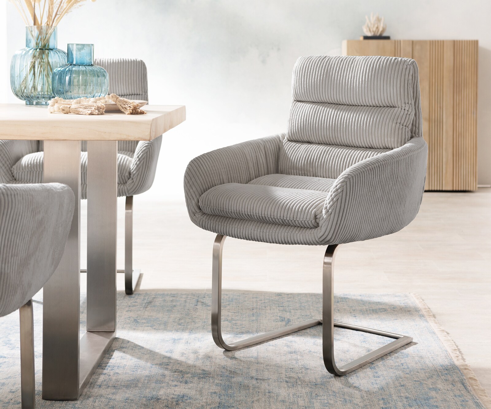 Sledemodel Abelia-Flex met armleuning koord zilver grijs sledemodel vlak roestvrij staal Sledemodel Abelia-Flex met armleuning koord zilver grijs sledemodel vlak roestvrij staal