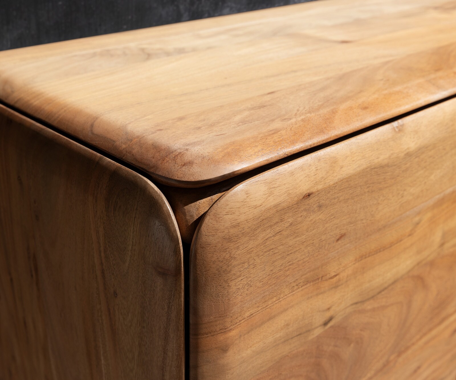 TV-meubel Shavani 200 cm acacia natuur 4 deuren L-poot metaal zwart 4