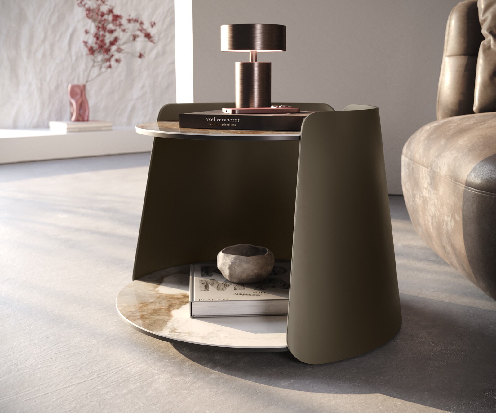 Salontafel Daban 59x59 cm keramiek Minas Melange wit-beige metalen onderstel titaankleurig 4