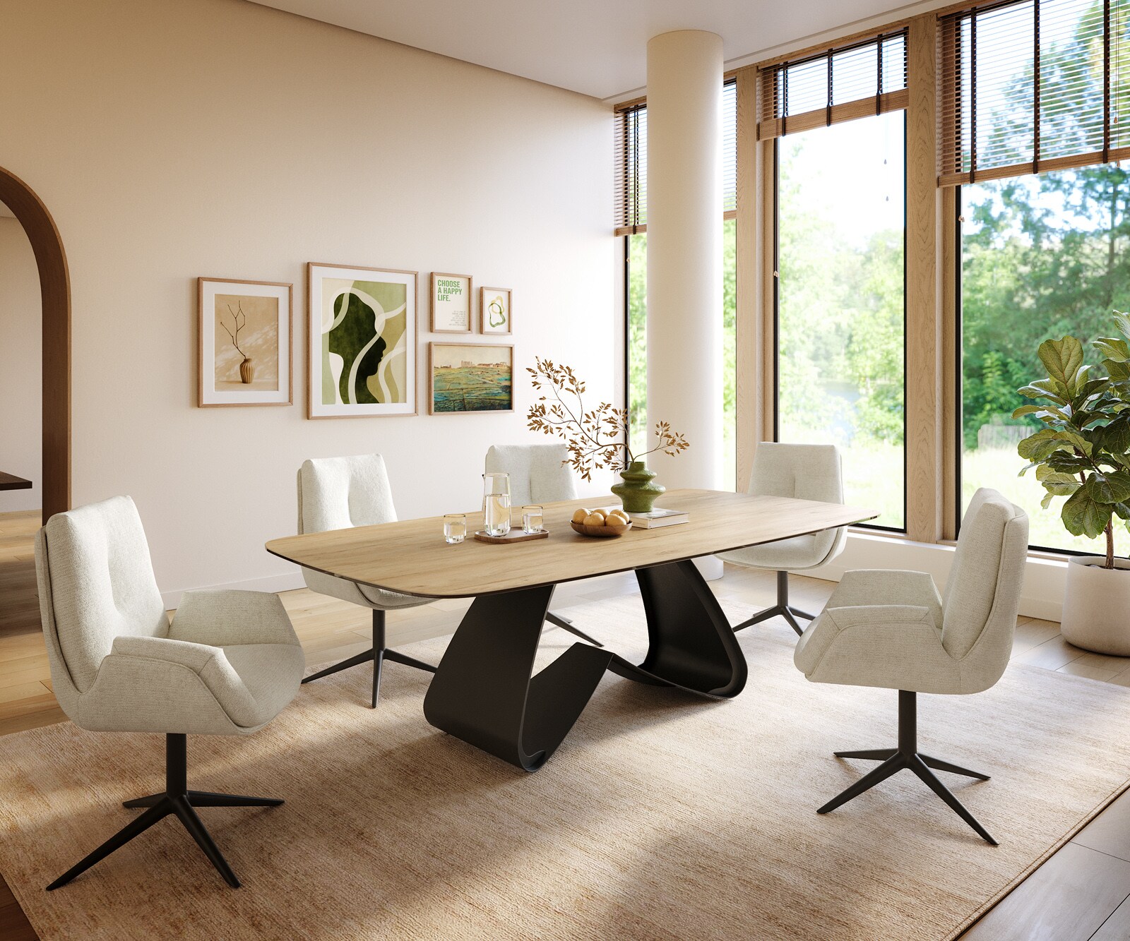 Eettafel Edge Boot 240x120 cm Keramiek Laminam® Sabbia Eichefarbig W-onderstel Metaal Zwart 6