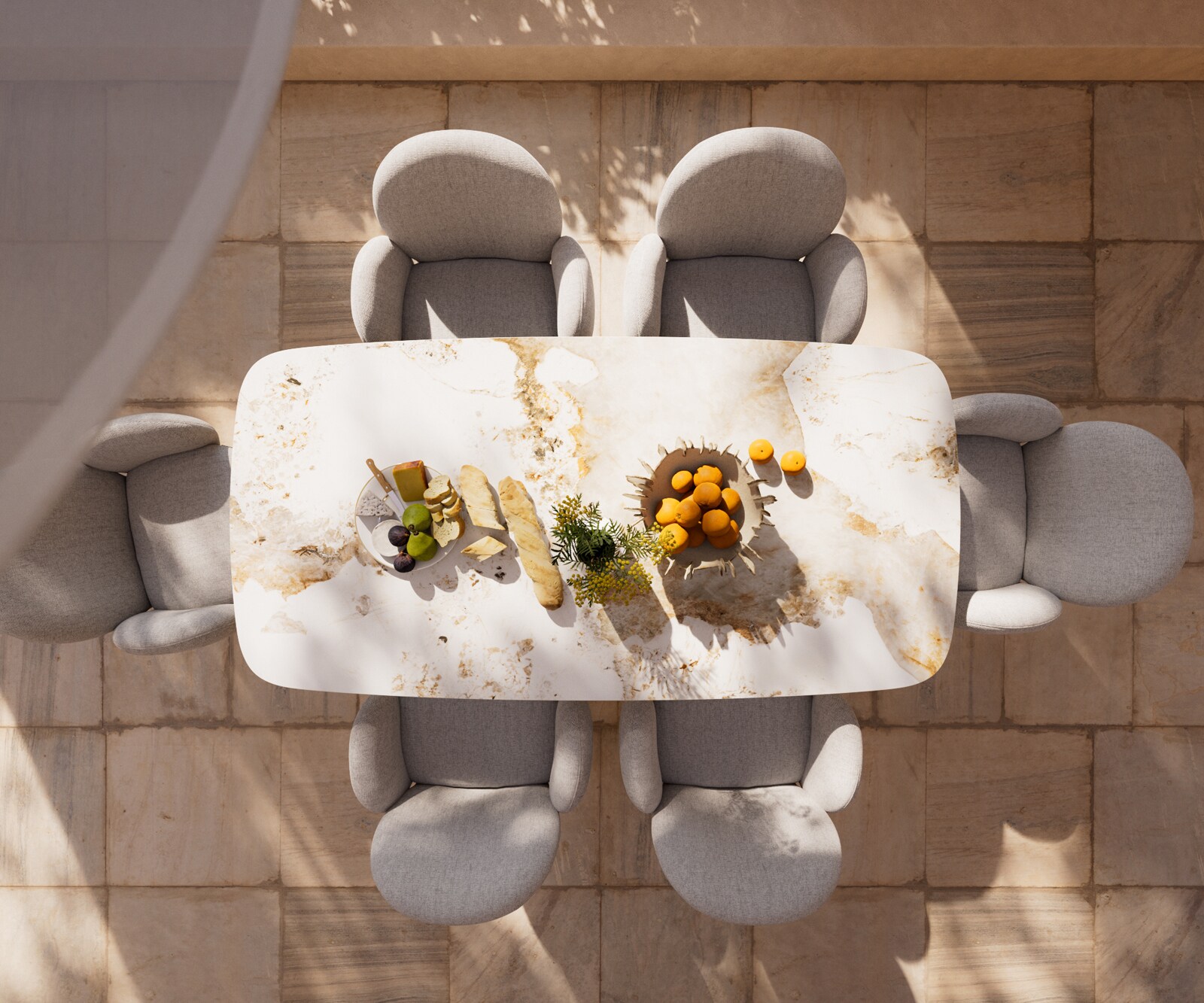 Outdoortafel Edge Boot 200x100 cm keramiek Minas Melange wit-beige kruispoot rechthoekig roestvrij staal 6