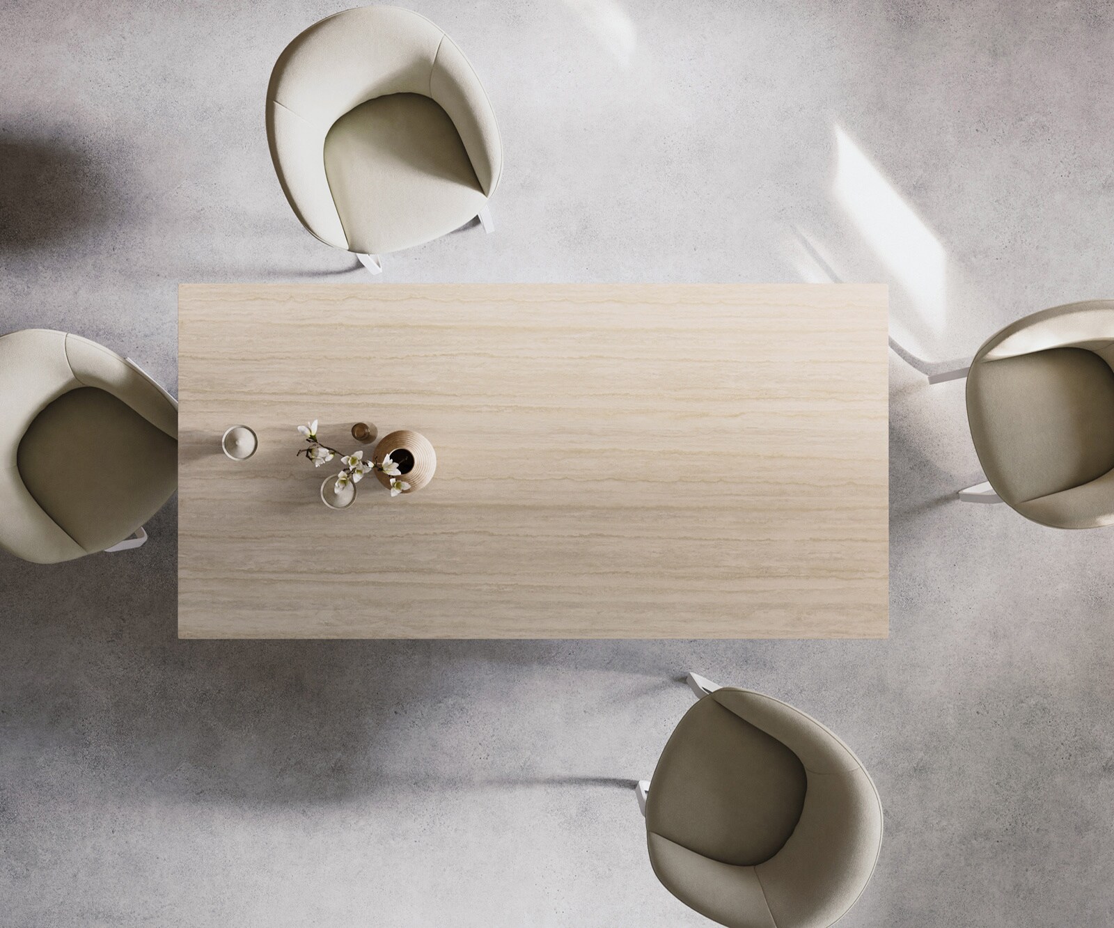 Eettafel Edge 200x100 keramiek  Laminam® Travertino Bianco Creme-wit Zenthara kantig metaal wit 6