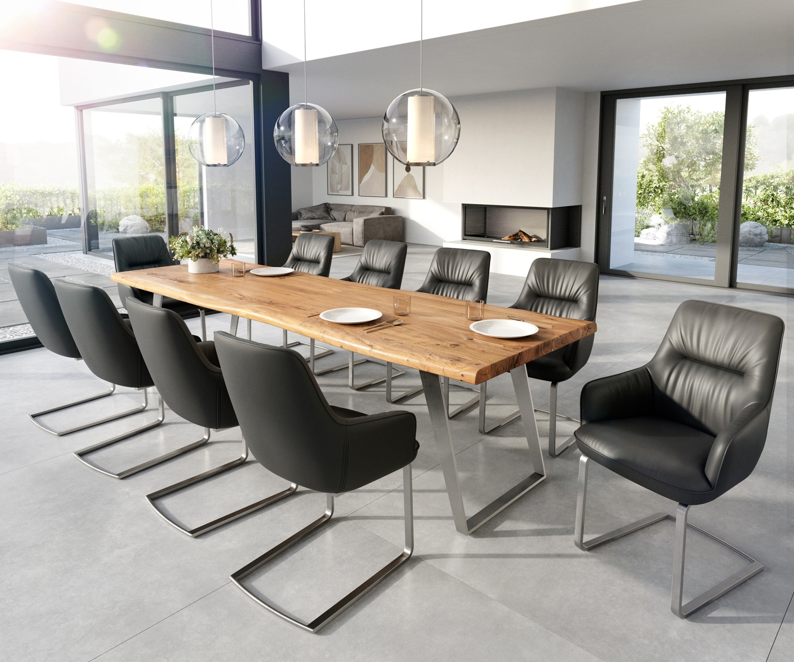 Sledemodel Zelia-Flex met armleuning echt leer zwart sledemodel vlak roestvrij staal pocketveer kern 3 Sledemodel Zelia-Flex met armleuning echt leer zwart sledemodel vlak roestvrij staal pocketveer kern 3