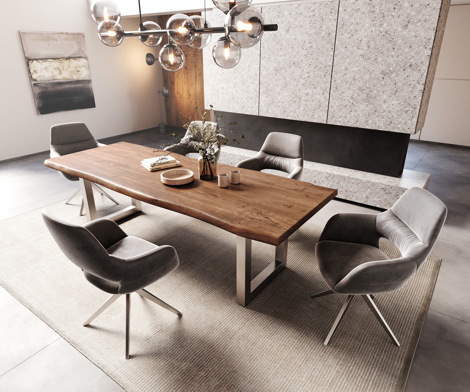 Eettafel Edge 260x100 XL acacia bruin roestvrijstaal breed Live-Edge 5 Eettafel Edge 260x100 XL acacia bruin roestvrijstaal breed Live-Edge 5