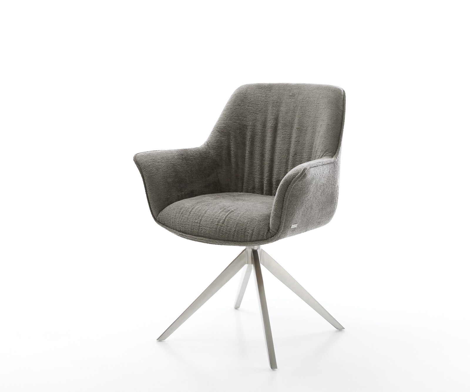 Draaistoel Keila-Flex met armleuning bouclé zacht mud kruisframe breed roestvrij staal 360° draaibaar rocker-functie