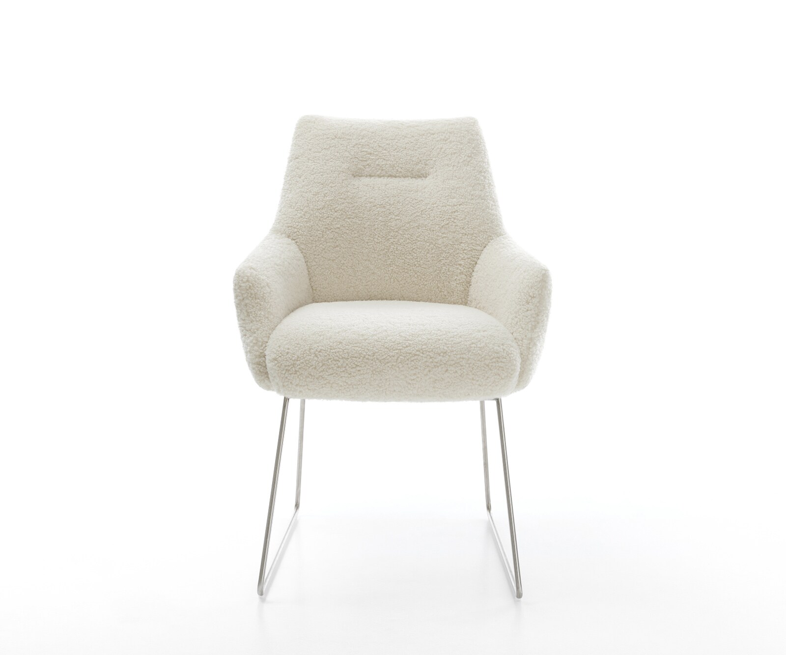 Eetkamerstoel Alja-Flex met armleuning teddy beige slipframe roestvrij staal pocketveer kern 2