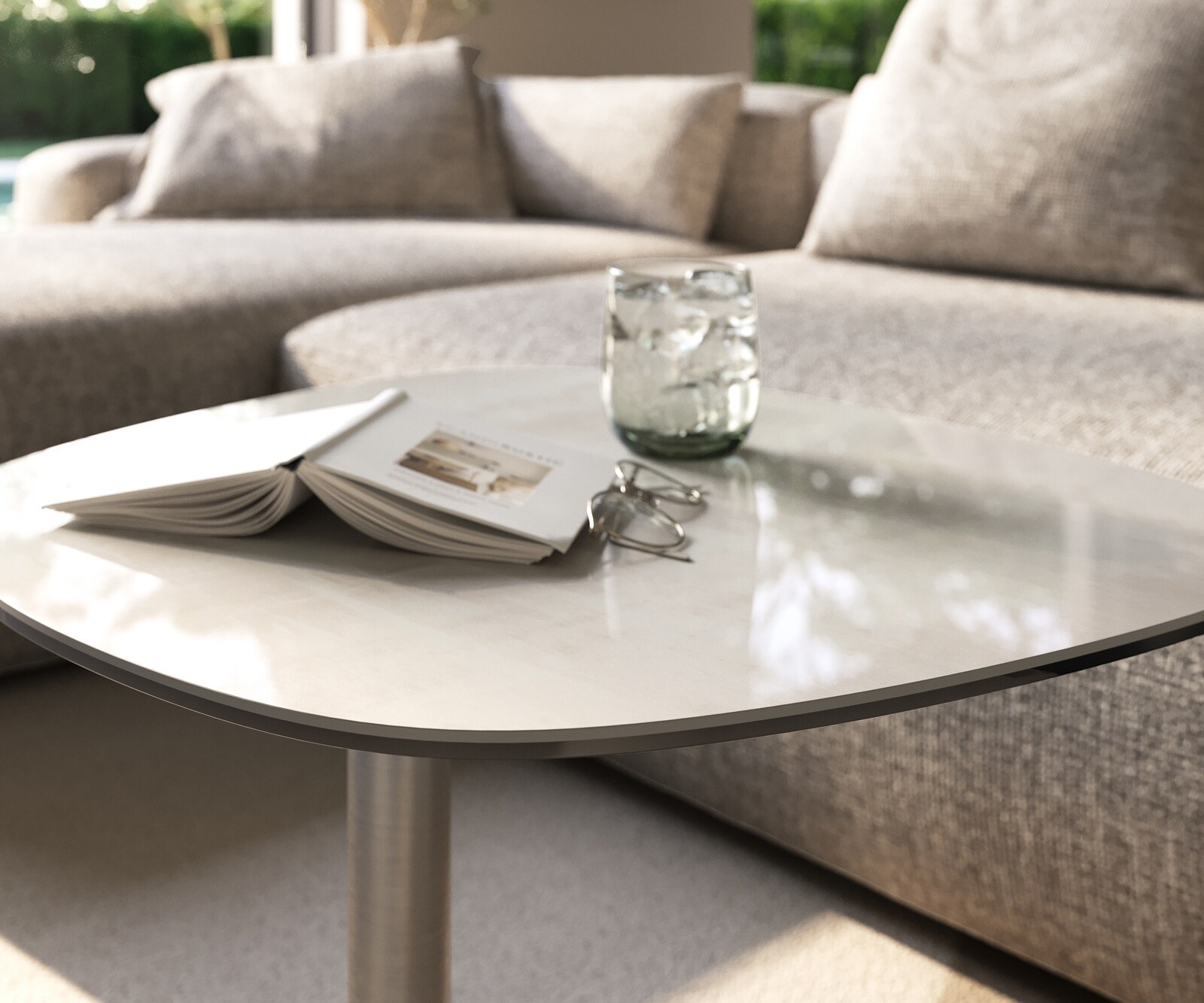 Bijzettafel Edge bootvormig 60x60 cm keramiek Onyx Champagne Eleny roestvrij staal geborsteld 6