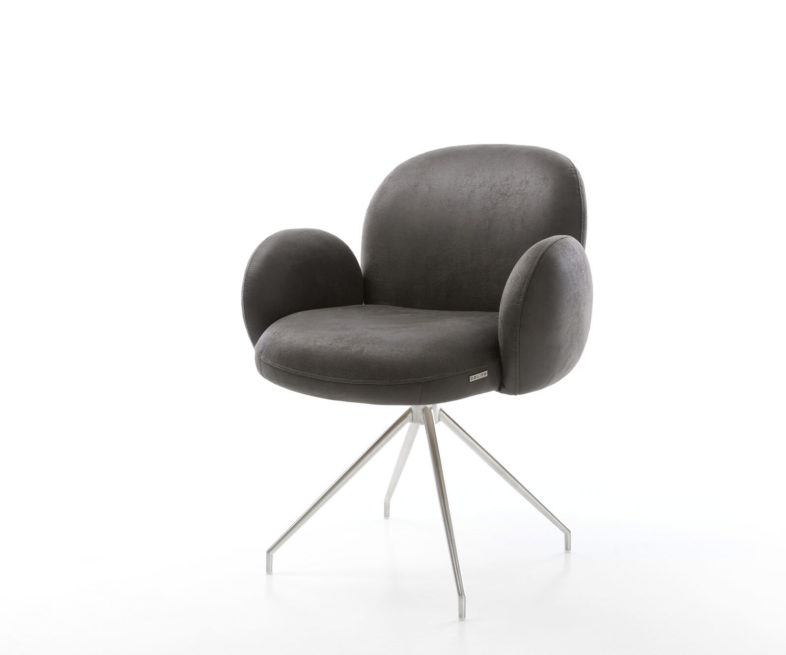 Draaistoel Nube-Flex met armleuning microvelours antraciet vintage kruisframe conisch roestvrij staal 180° draaibaar pocketveer kern