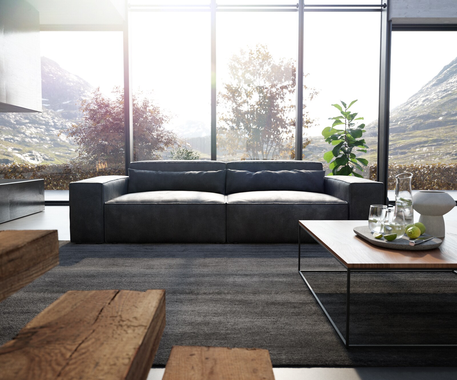 Grote bank Sirpio XL 270x130 cm kunstleer vintage antraciet 1 Grote bank Sirpio XL 270x130 cm kunstleer vintage antraciet 1