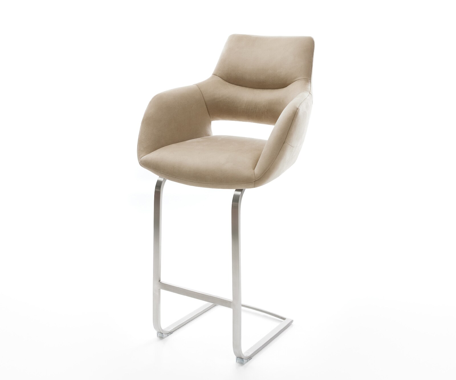 Barstoel Yago-Flex Microvezel Beige Vintage Vrijkantelframe plat roestvrij staal Zilver Pocketvering 1