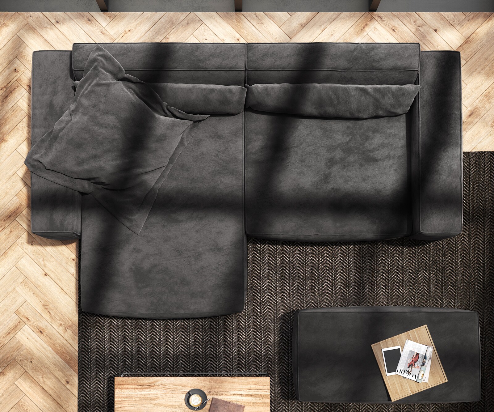 Hoekbank Sirpio XL 270x170 cm microvezel zwart recamiere variabele met kruk 8