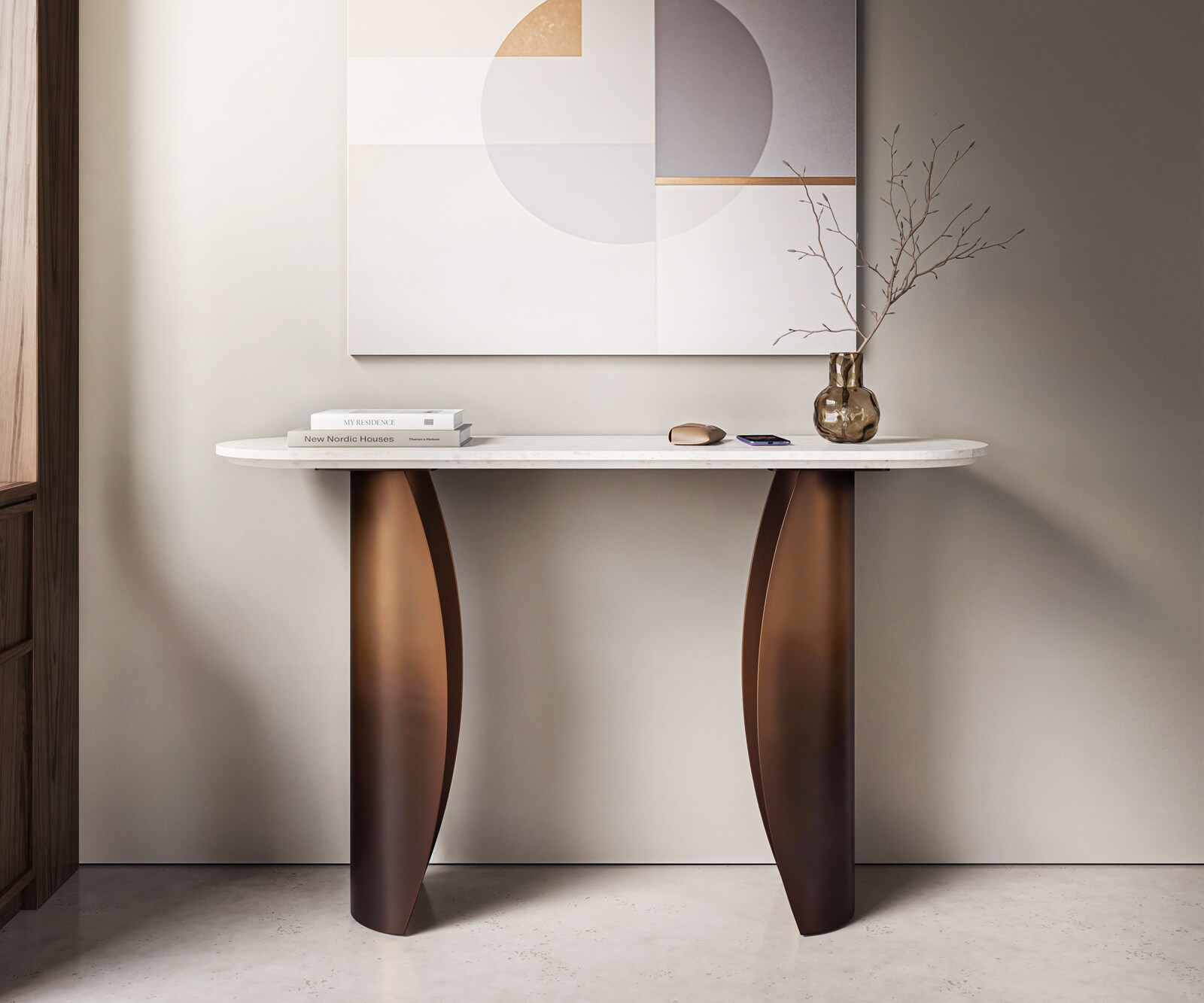 Consoletafel Solena 135x40 cm marmer wit metaal goud fusion afwerking 1