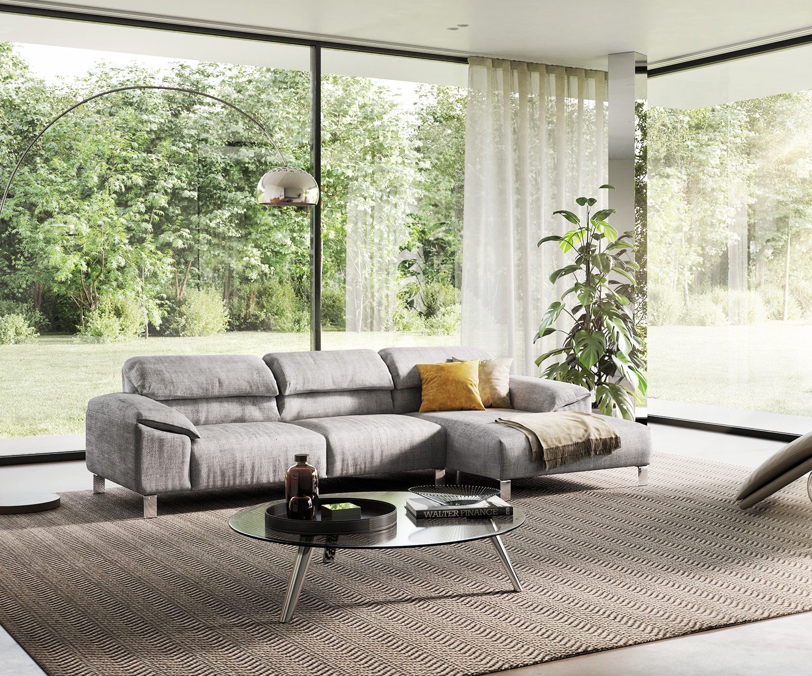Hoekbank Selenya 305x170 structuur stone grey relax functie longchair rechts van het brand ES