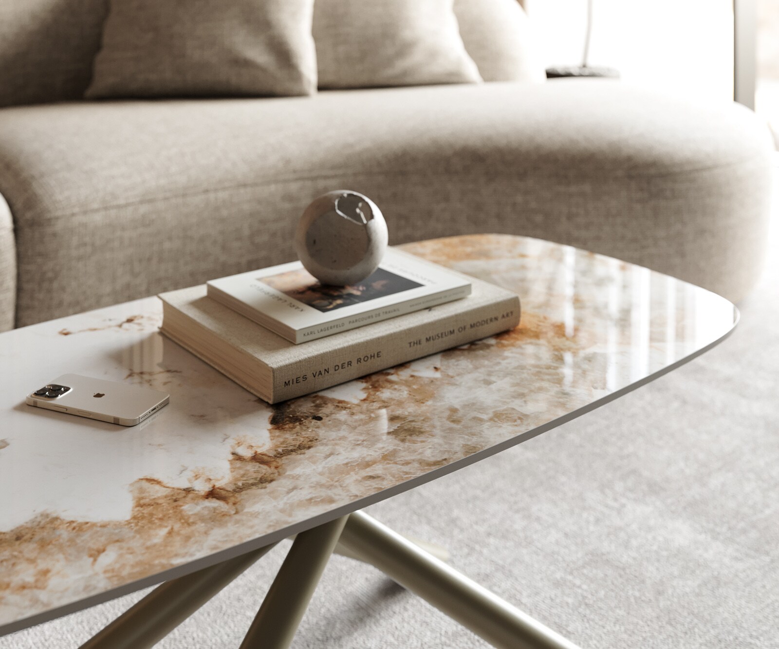 Salontafel Edge Boot 100x50 cm keramiek Minas Melange Sarity Metall effectafwerking titaan 6