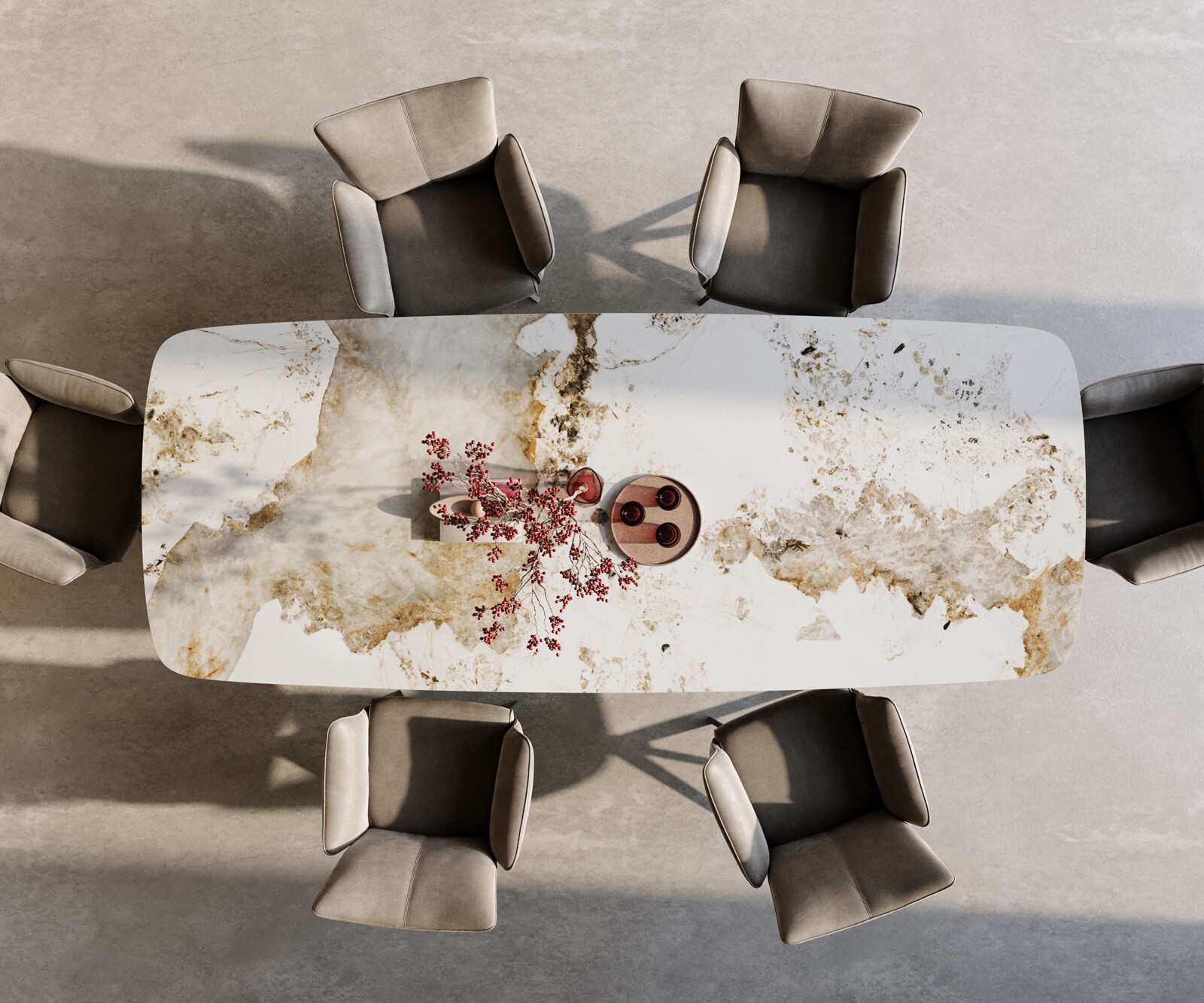 Eettafel Edge Boot 300x120 cm Keramiek Minas Melange Wit-Beige Troa Roestvrij staal gebürstet 4