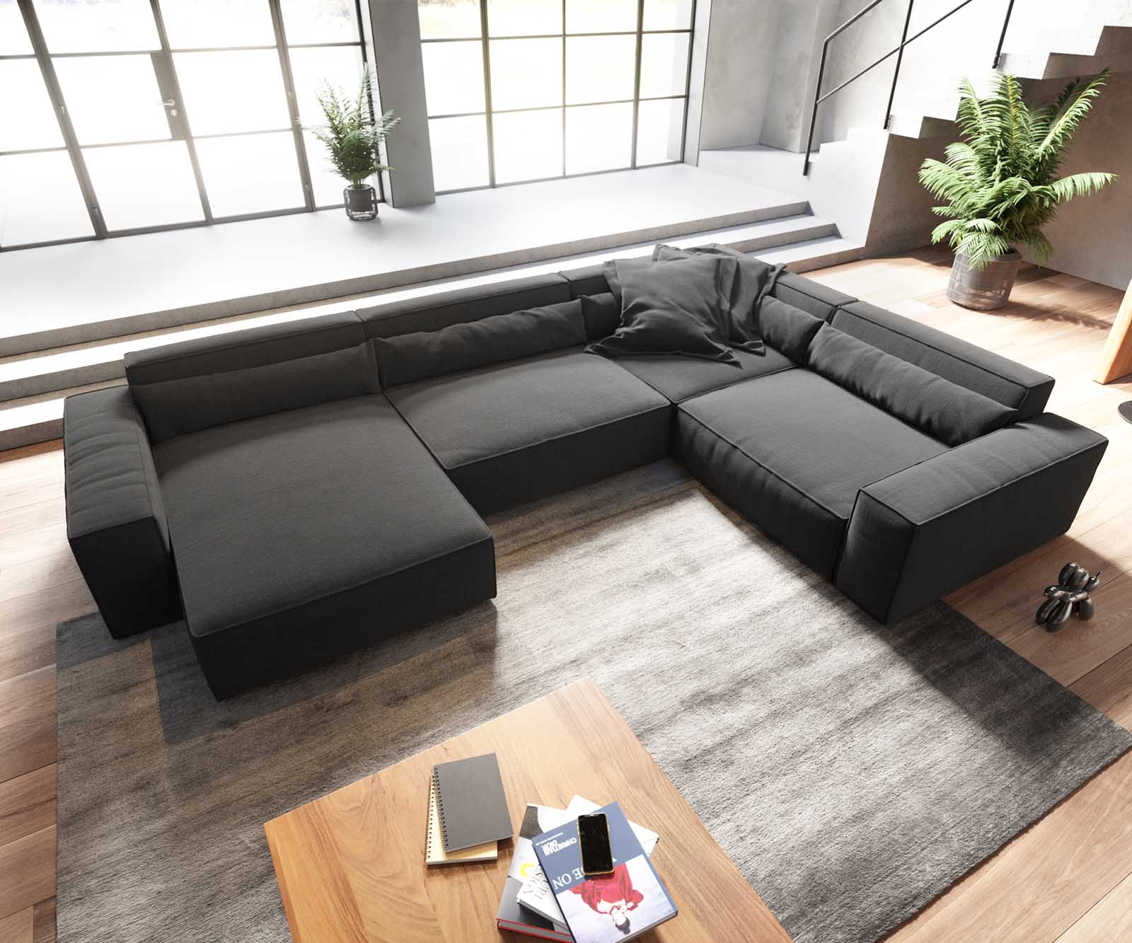 Woonkamerlandschap Sirpio XL 360x260 cm microvezel zwart recamiere variabele 3