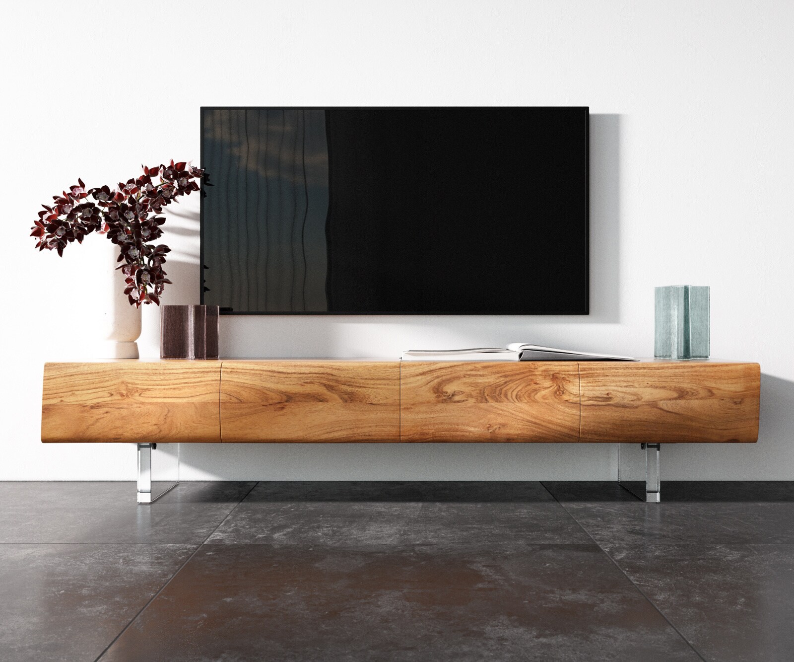 TV-meubel New Live-Edge 175 cm acacia natuur 4 deuren acrylpoot  3