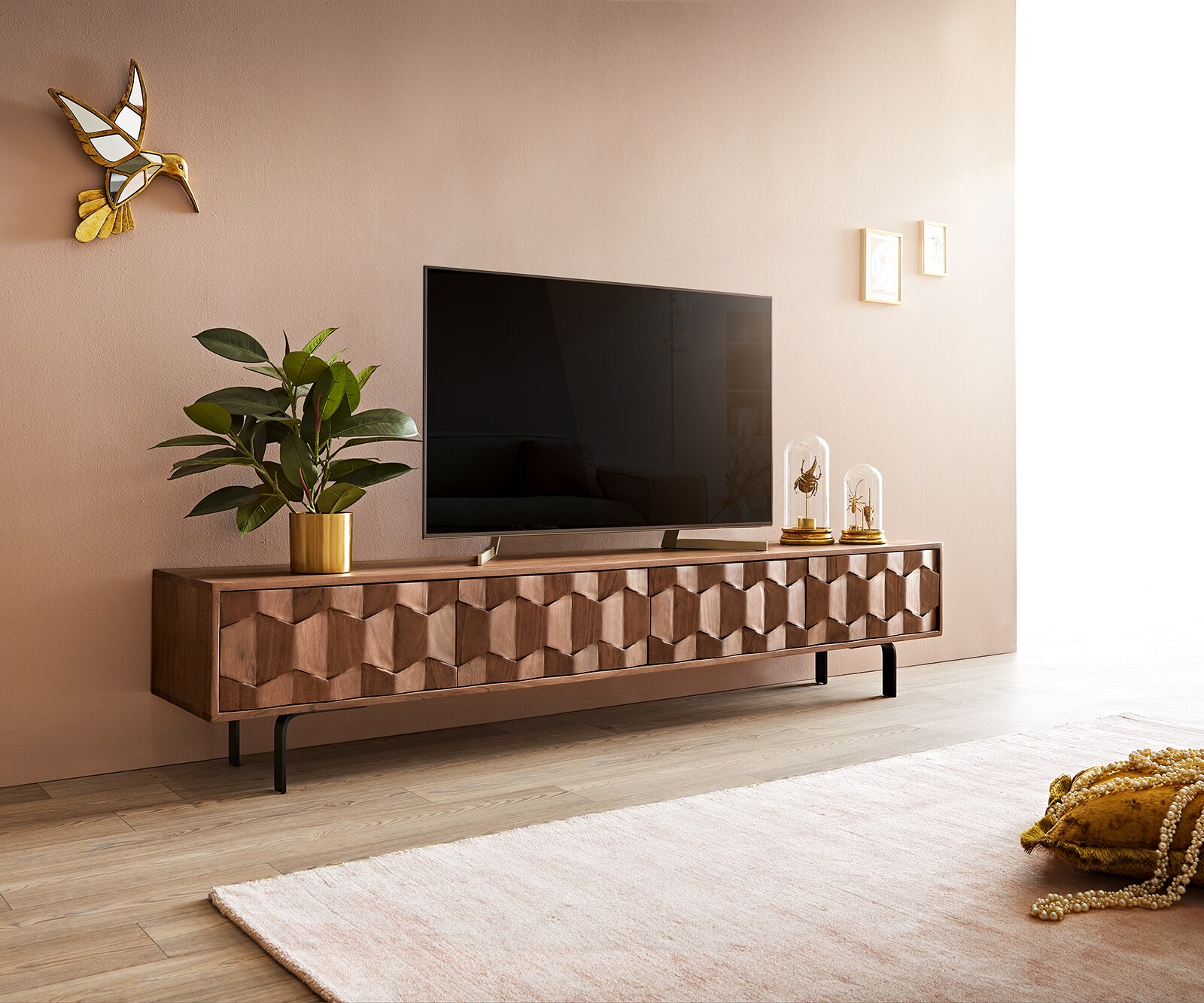 Tv-meubel Fevo 200 cm acacia bruin 4 deuren L-poot
