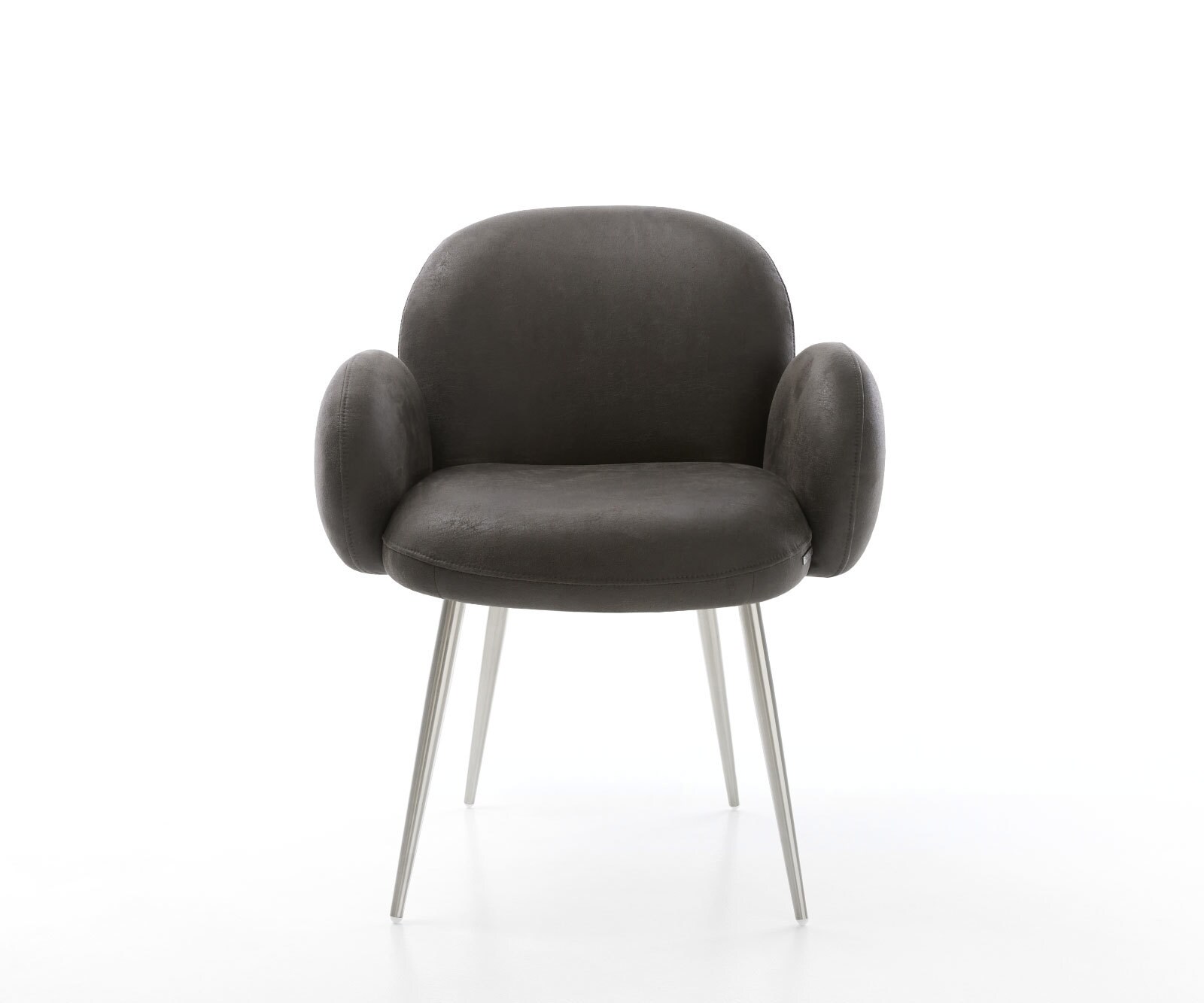 Eetkamerstoel Nube-Flex met armleuning microvelours antraciet vintage 4-poot conisch roestvrij staal pocketveer kern 1 Eetkamerstoel Nube-Flex met armleuning microvelours antraciet vintage 4-poot conisch roestvrij staal pocketveer kern 1