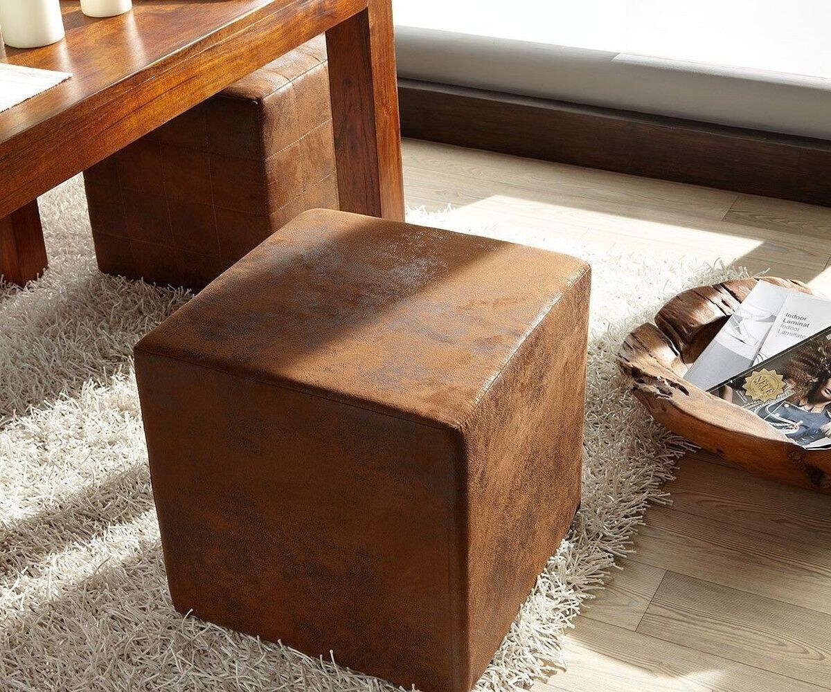 Hocker Dado bruin 45x45 cm antieke uitstraling 