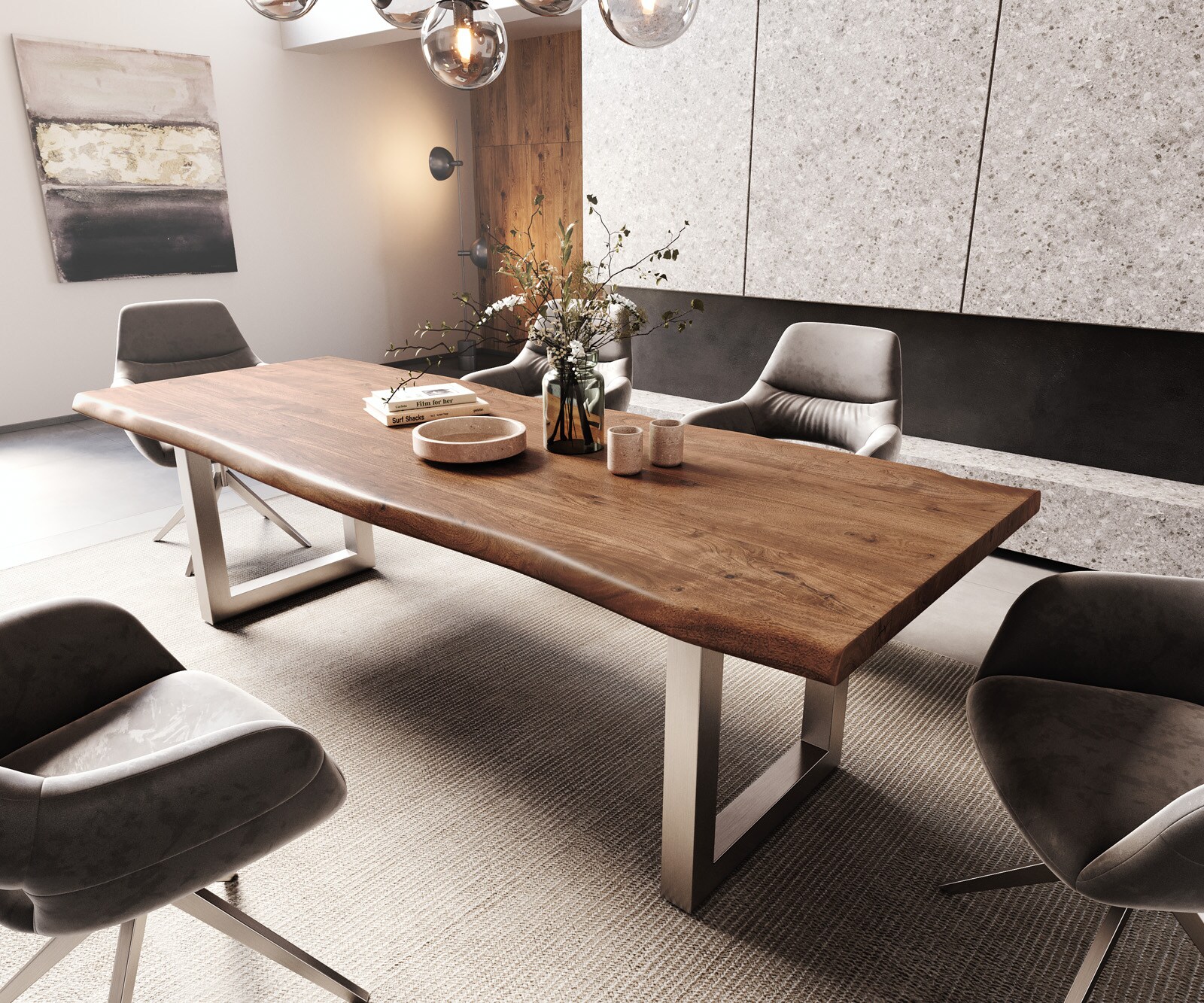 Eettafel Edge 260x100 XL acacia bruin roestvrijstaal breed Live-Edge 1