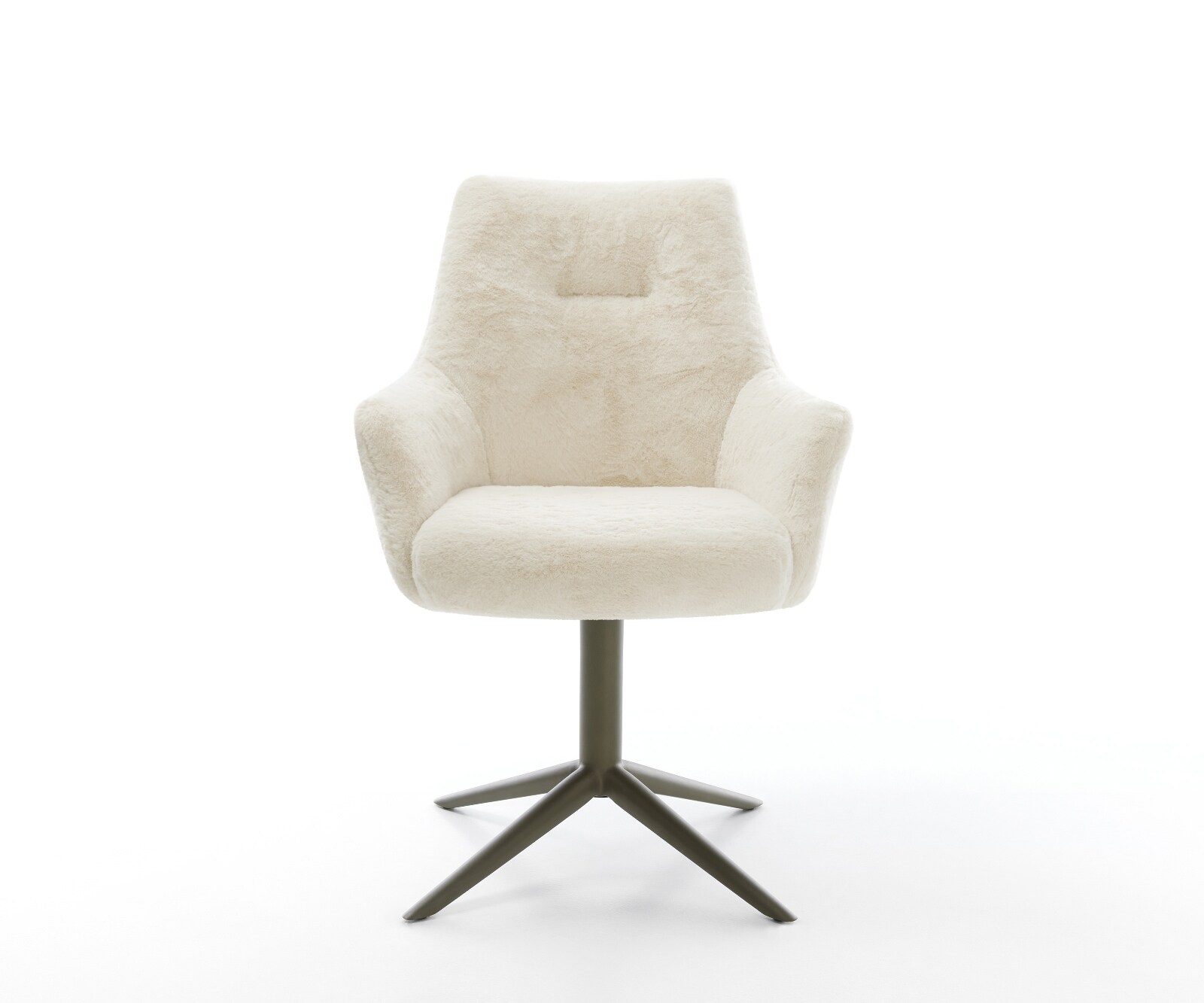 Draaistoel Alja-Flex met armleuning pluchen crème-wit kruispoot afwerking met titanium 360° draaibaar rocker-functie pocketveer kern 2