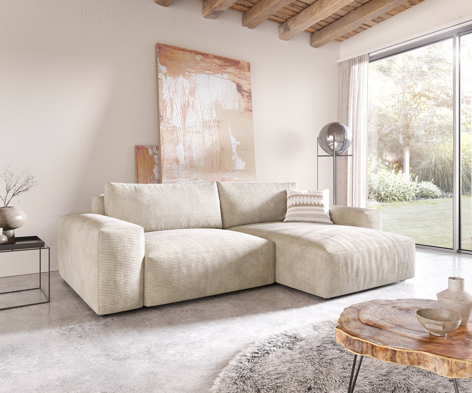 Hoekbank Lanzo XL 270x180 cm Snoer Beige Recamiere variabel