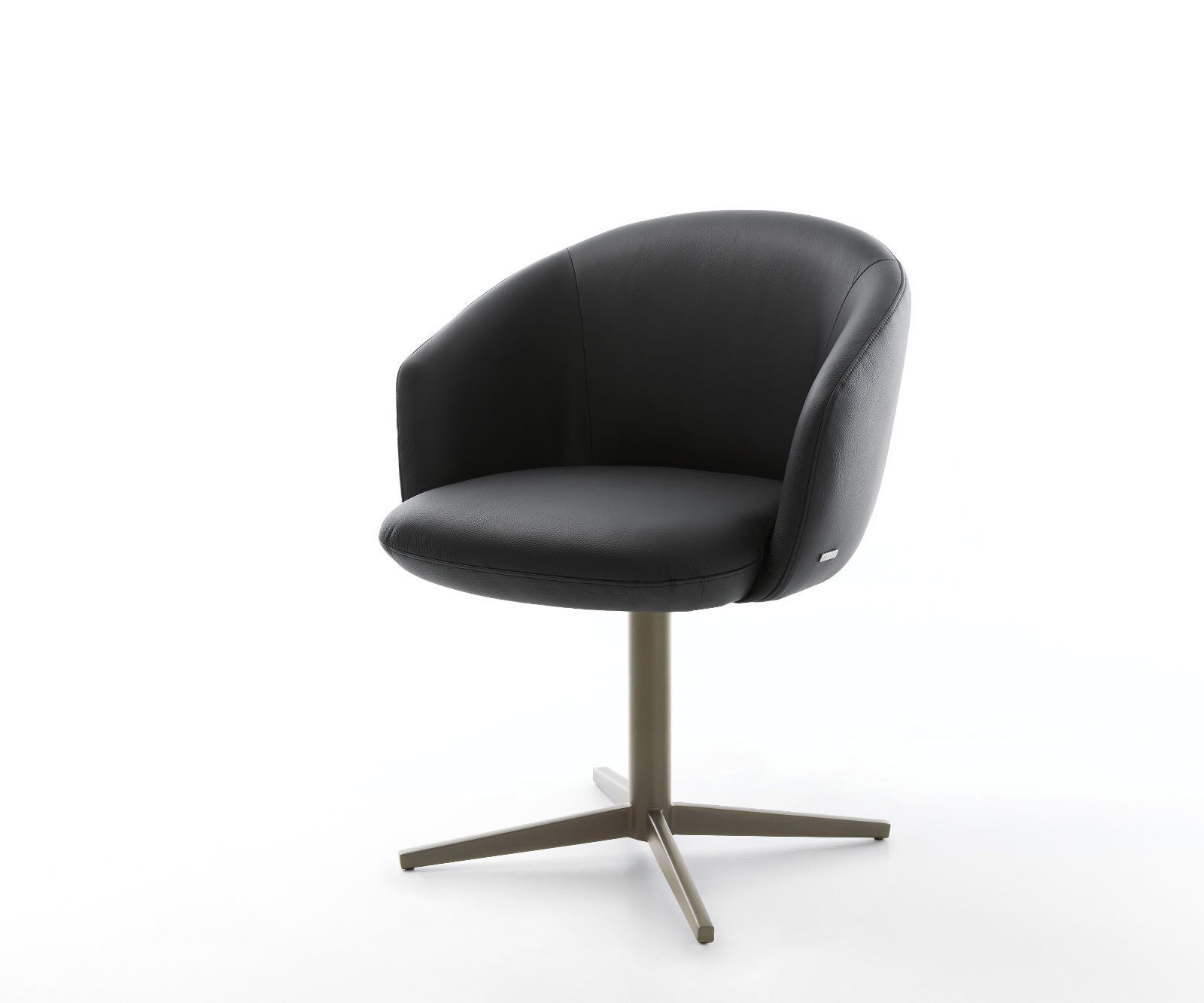 Draaistoel Caja-Flex met armleuning echt leer zwart kruispoot afwerking met titanium 360° draaibaar pocketveer kern