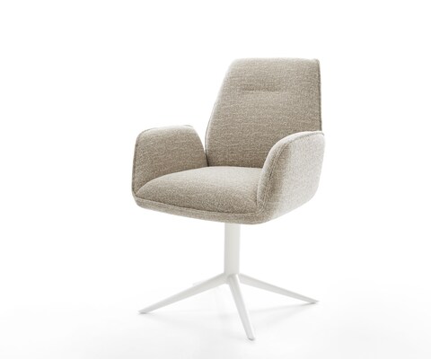 Draaistoel Zoa-Flex geweven stof beige kruispoot wit 360° draaibaar rocker-functie pocketveer kern