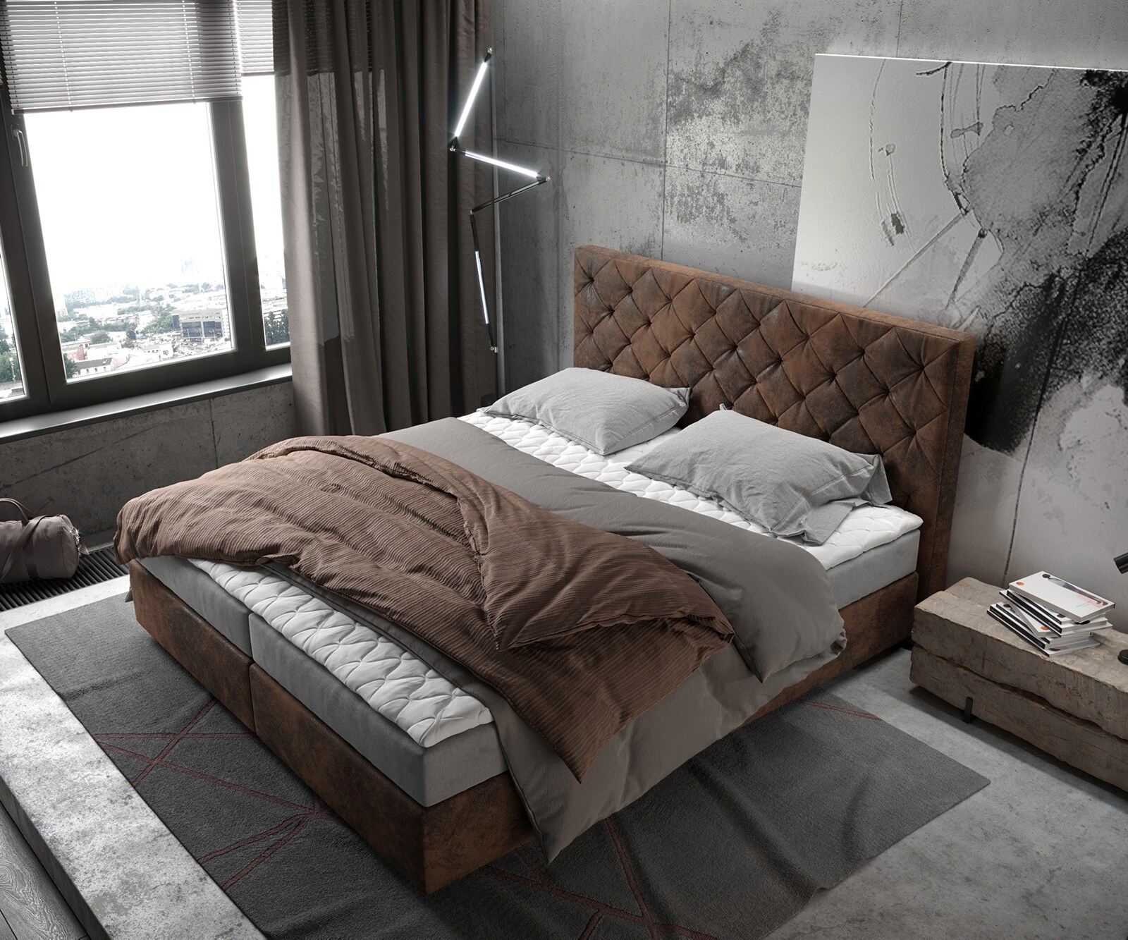 Boxspring-bed Dream-Great 180x200 cm bruin vintage met matras en topper 3 Boxspring-bed Dream-Great 180x200 cm bruin vintage met matras en topper 3