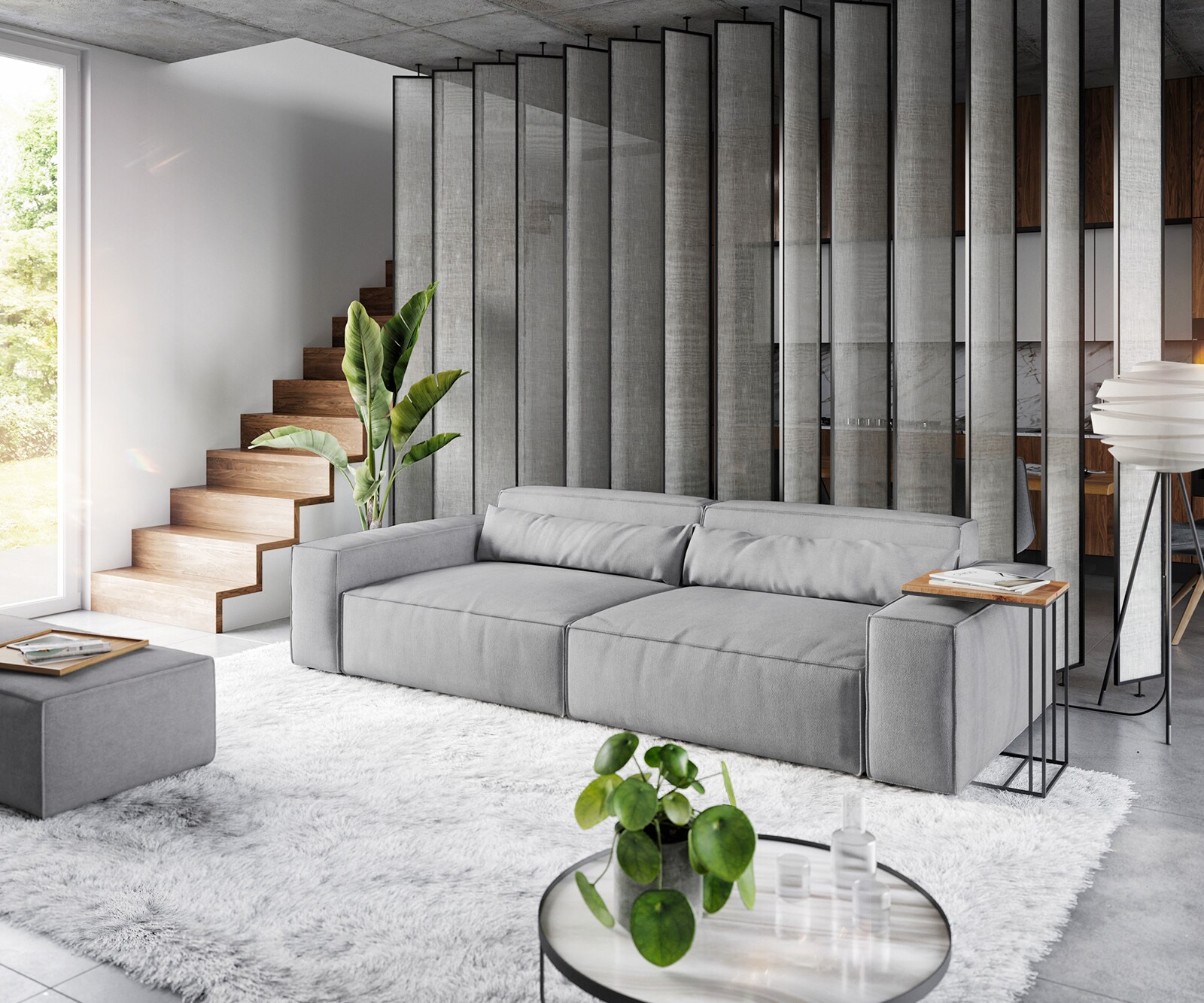 Big-sofa Sirpio XL 270x130 cm microvezel grijs met kruk 1