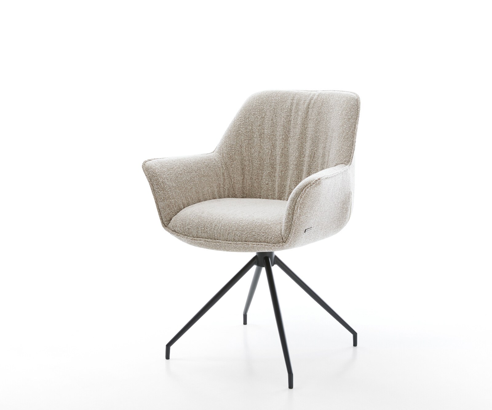 Eetkamerstoel Keila-Flex met armleuning geweven stof beige kruisframe conisch zwart