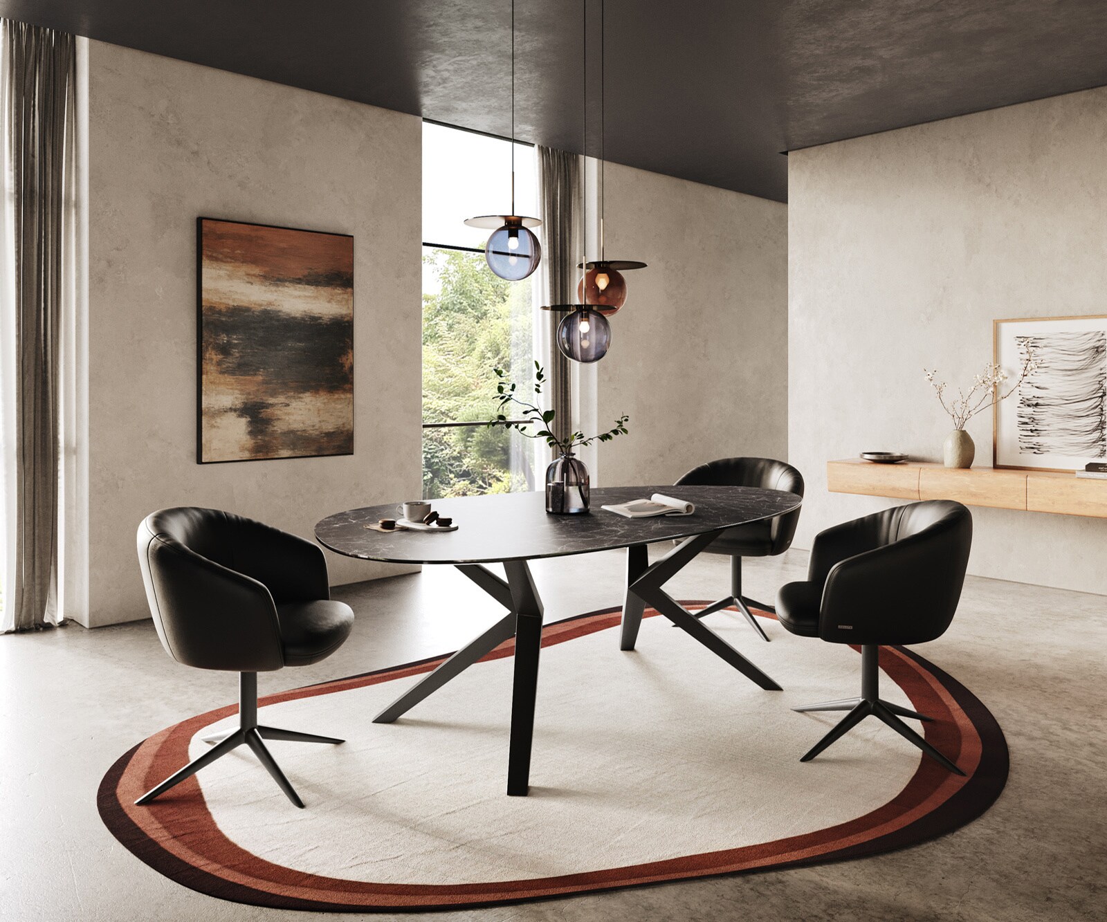 Eetkamertafel Edge ovaal 220x120 Laminam® keramiek Nero Greco Anthrazit Zenthara hoekig metaal zwart 5
