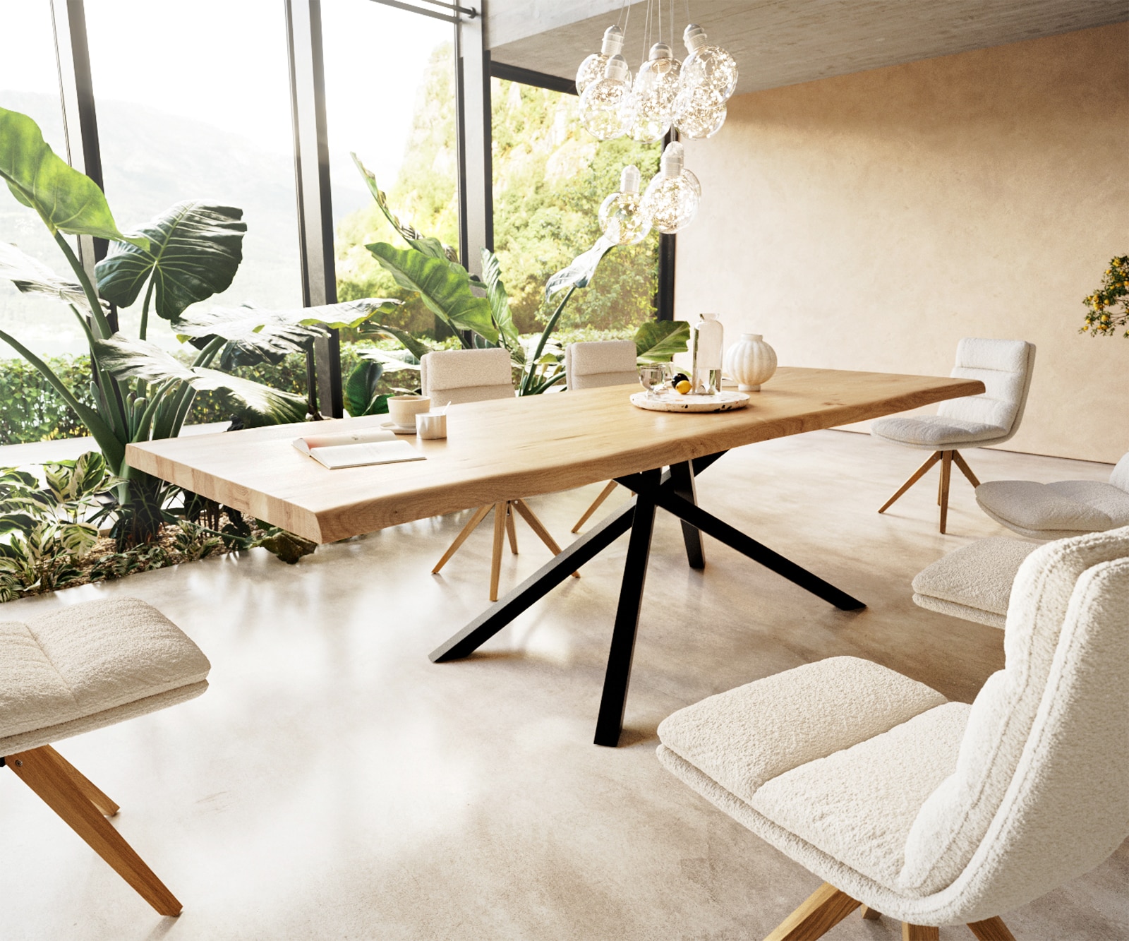 Eettafel Edge 300x100 eiken natuur kruisframe rechthoek zwart  Live-Edge 1