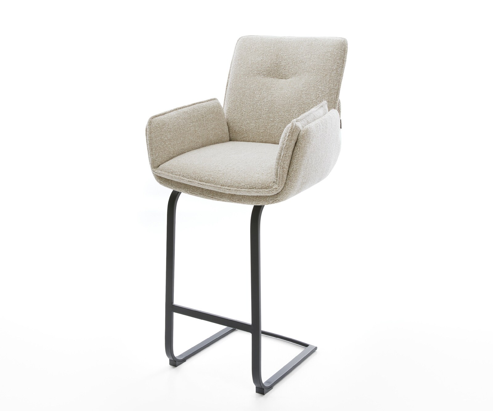 Barstoel Nela-Flex Zachte Geweven stof Beige Vrijkantelframe plat metaal Zwart 1