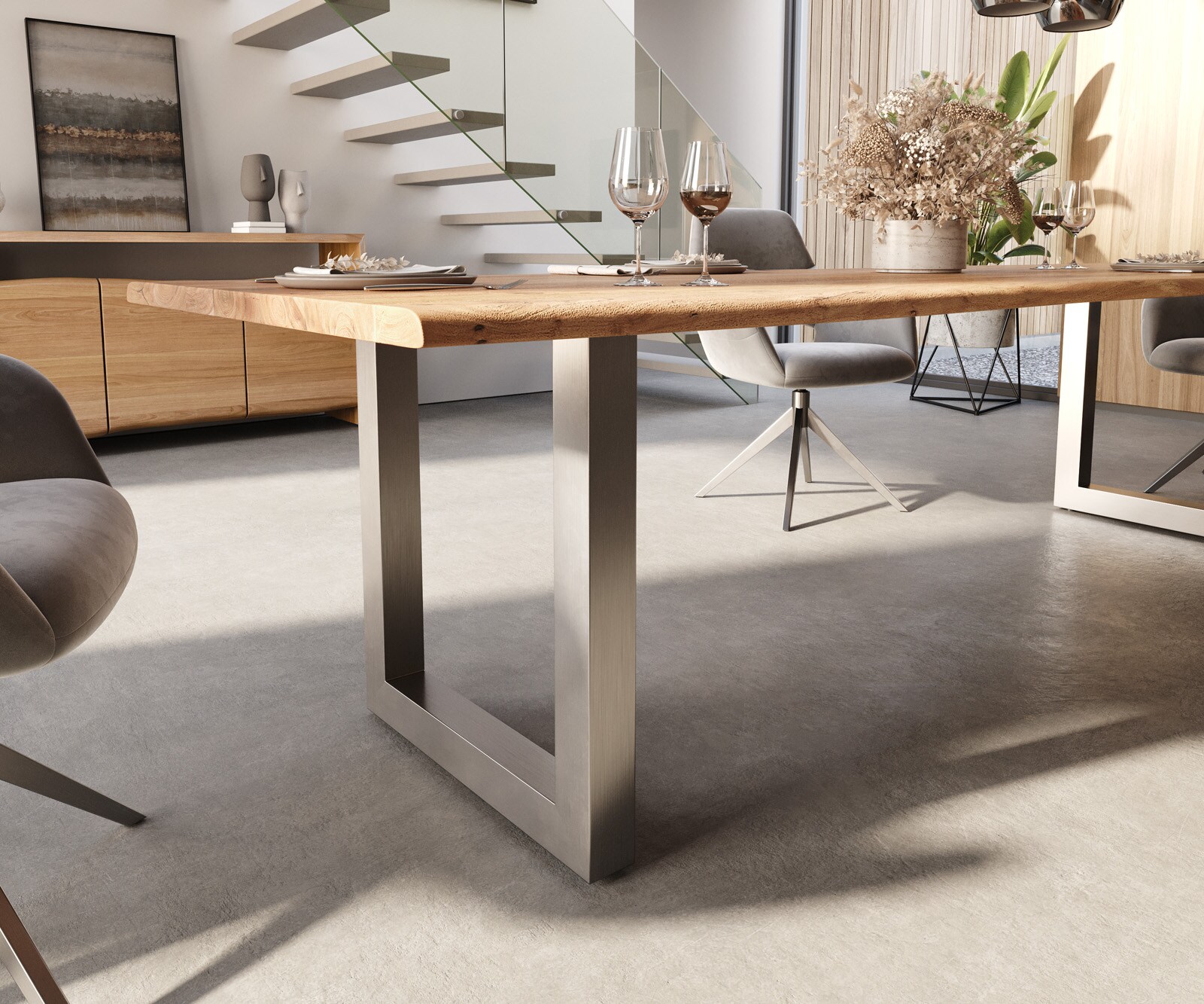 Eettafel Edge 300x100 acacia natuur roestvrijstaal breed Live-Edge 6