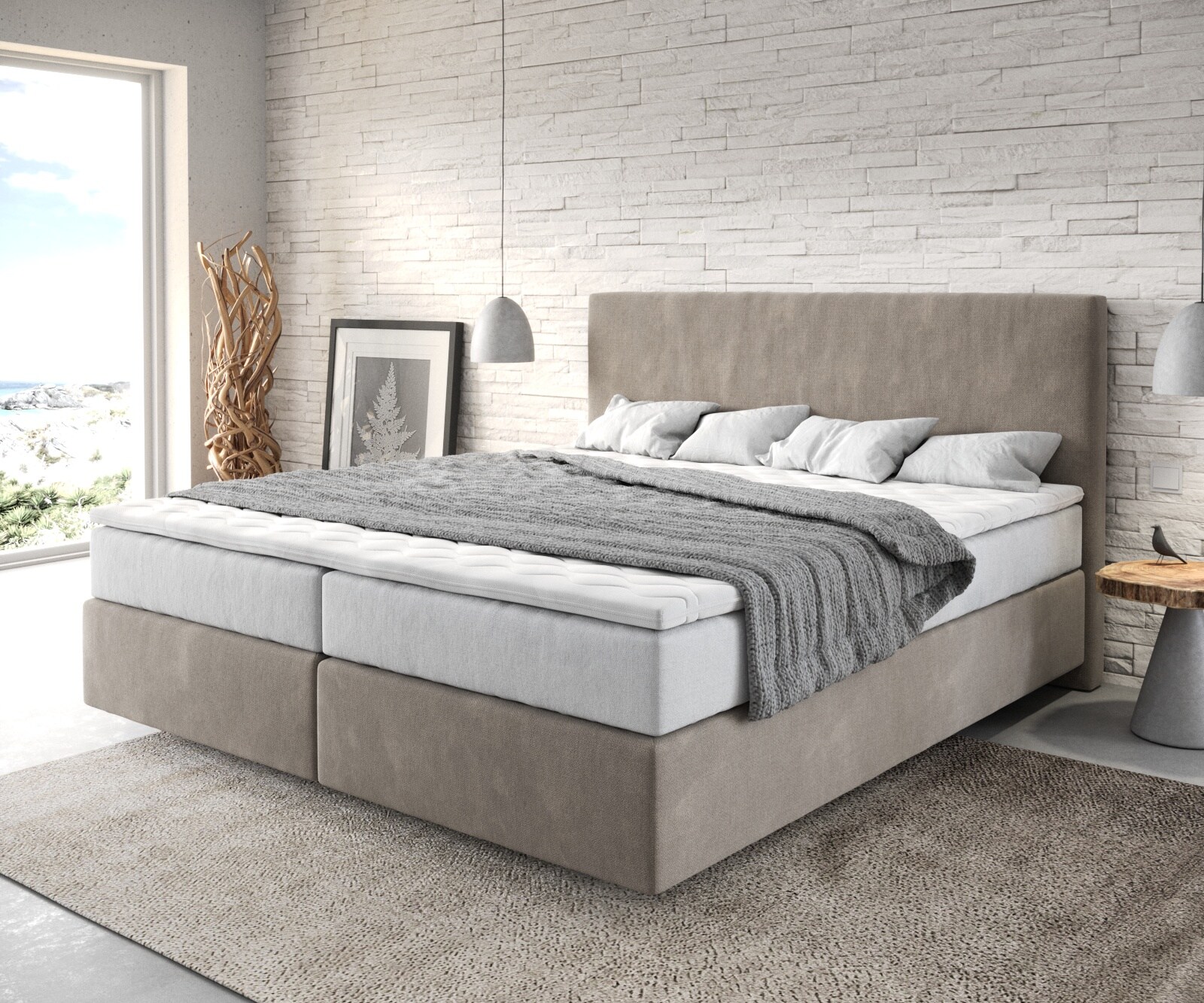 Boxspringbed Dream-Well 180x200 cm Microvezel Beige met TFK Matras en Visco Topper