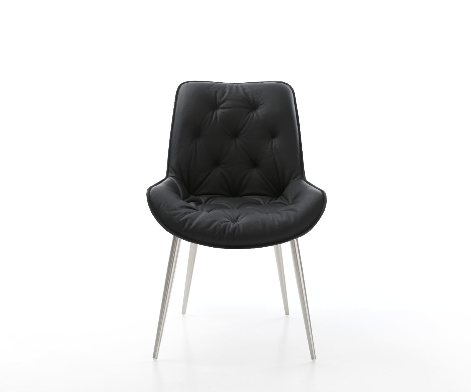 Eetkamerstoel Taimi-Flex echt leer zwart 4-poot conisch roestvrij staal 2 Eetkamerstoel Taimi-Flex echt leer zwart 4-poot conisch roestvrij staal 2