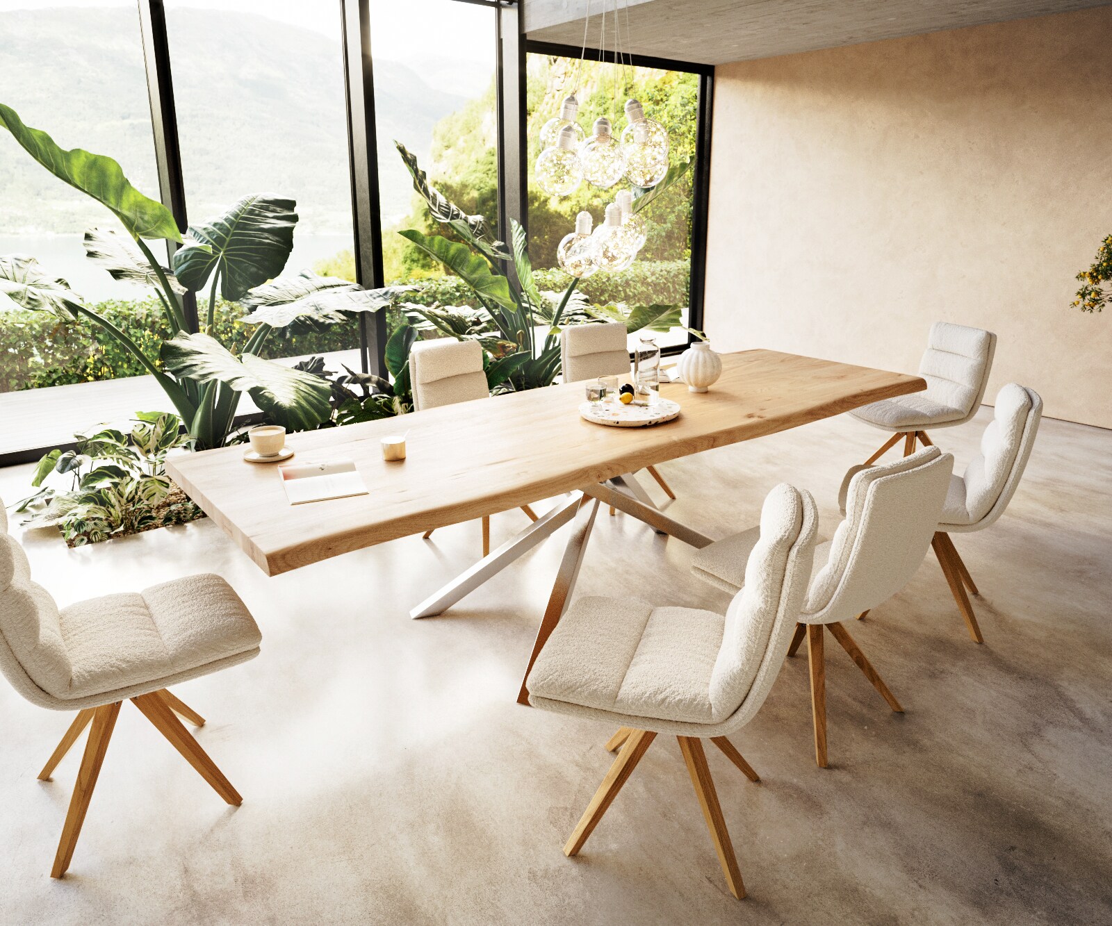 Eettafel Edge 300x100 eiken natuur kruisframe rechthoek roestvrij staal  Live-Edge 6