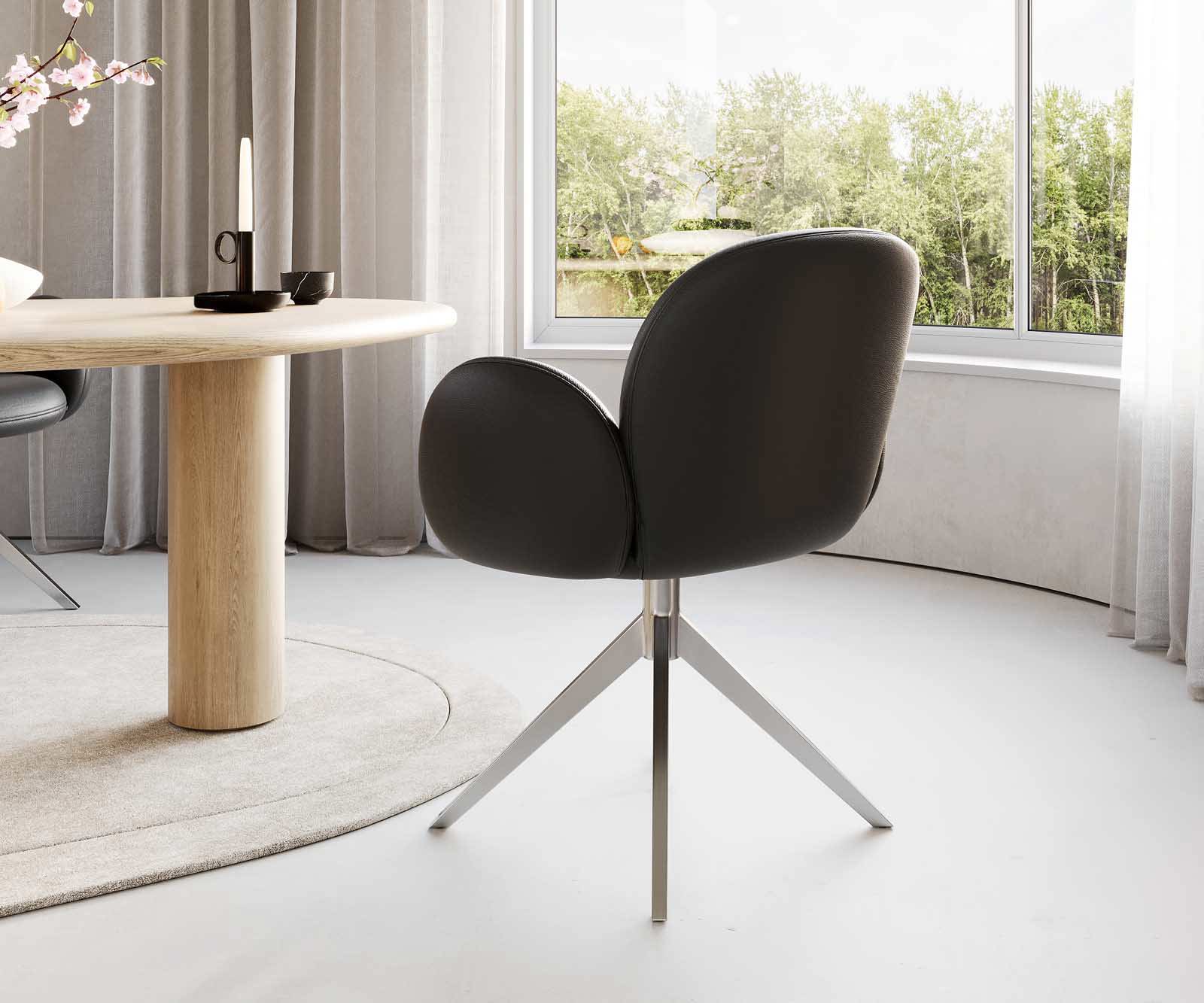 Draaistoel Nube-Flex met armleuning echt leer zwart kruisframe breed roestvrij staal 360° draaibaar pocketveer kern 4 Draaistoel Nube-Flex met armleuning echt leer zwart kruisframe breed roestvrij staal 360° draaibaar pocketveer kern 4