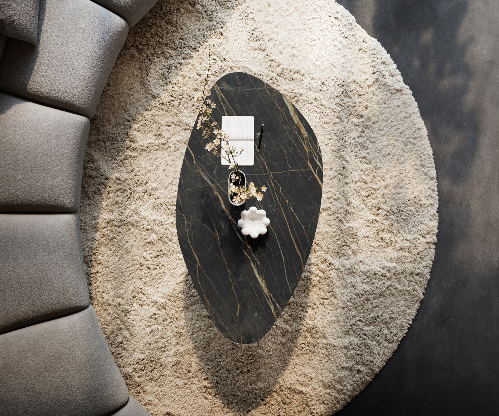 Salontafel Edge Organisch 140x76 cm keramiek Laminam® Noir Desir bruin Parabi zwart metaal 6