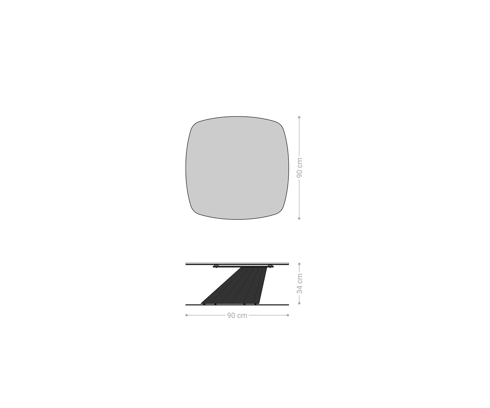 Salontafel Edge Boot 90x90 cm keramiek Laminam® Noir Desir bruin Parabi geborsteld roestvrij staal 8