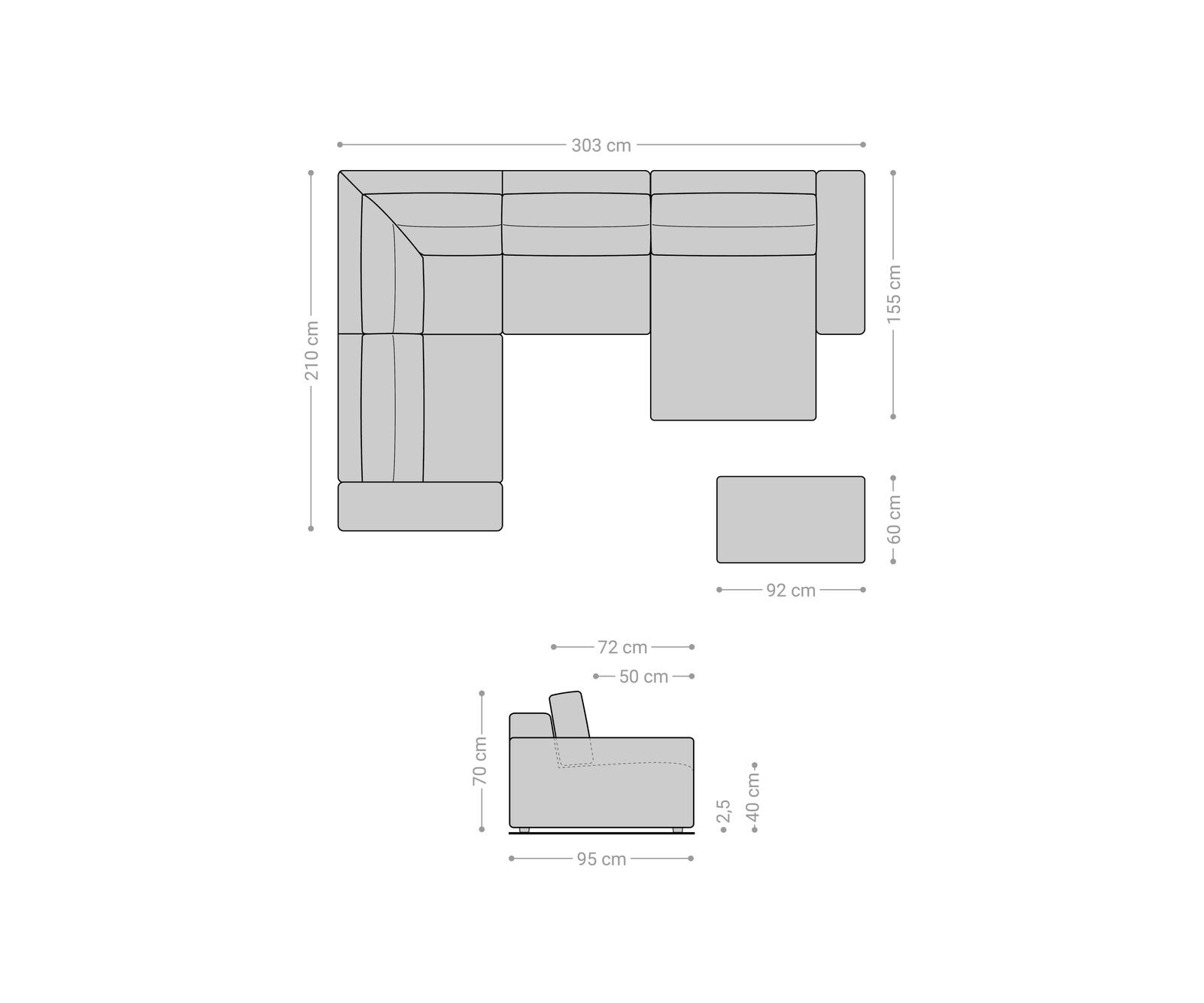 Woonlandschap Lanzo 300x210 cm kunstleer vintage antraciet met variabele recamière en hocker 6