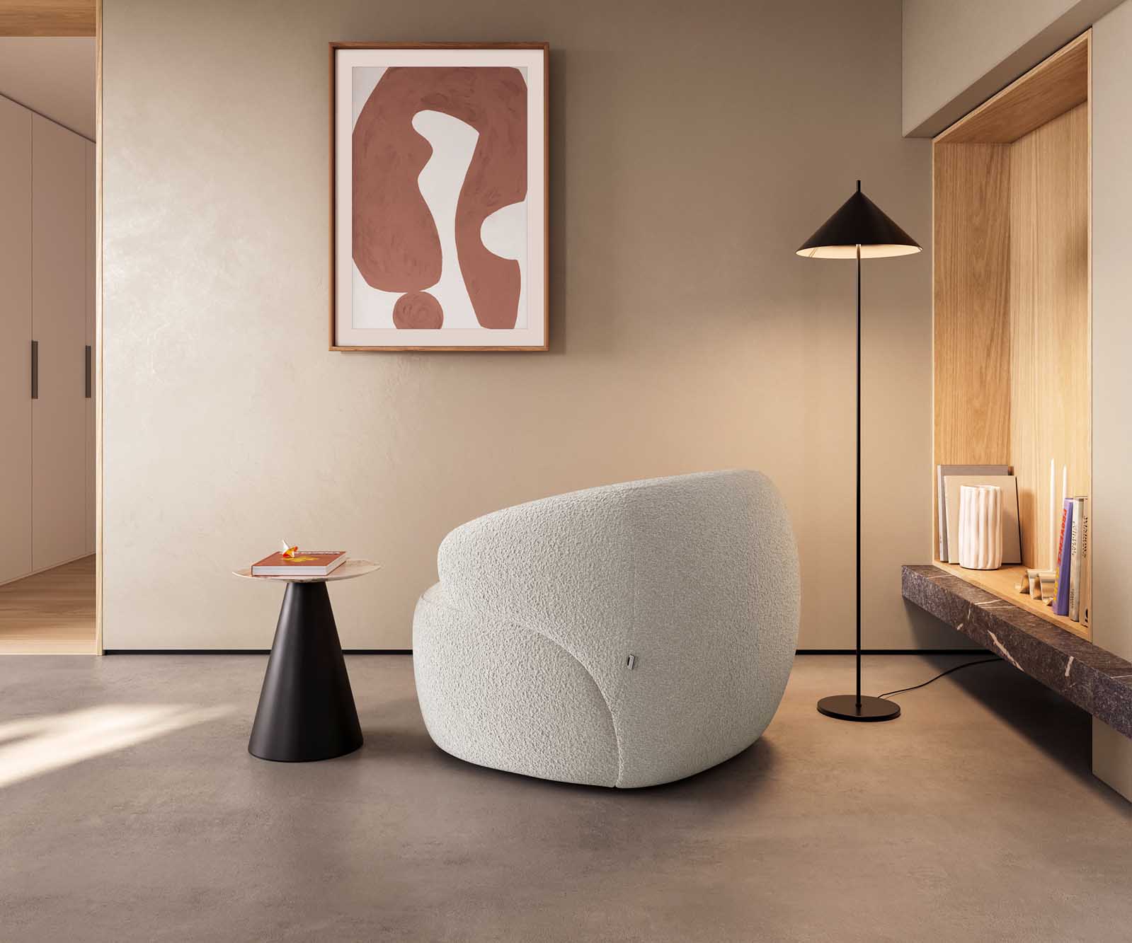 Loungestoel Nova 88x88 cm bouclé crème-wit 4