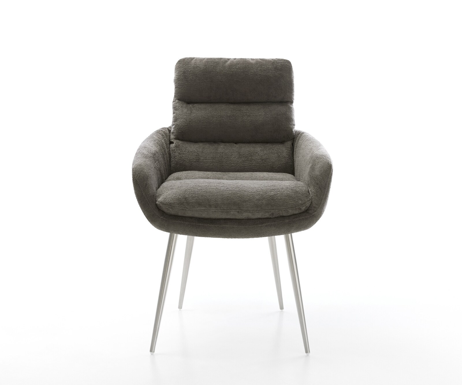 Eetkamerstoel Abelia-Flex met armleuning bouclé zacht mud 4-poot conisch roestvrij staal 2